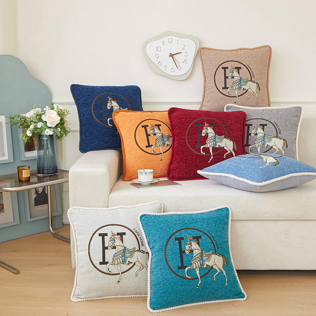 Croker Horse New Version 18x18 inches Throw Pillow Cushion Covers Set 2 Pack - Luxury Horse Jacquard Embroidery with Lace Trim Decorative Cover for Couch, Sofa, Living Room Bedroom (Red)