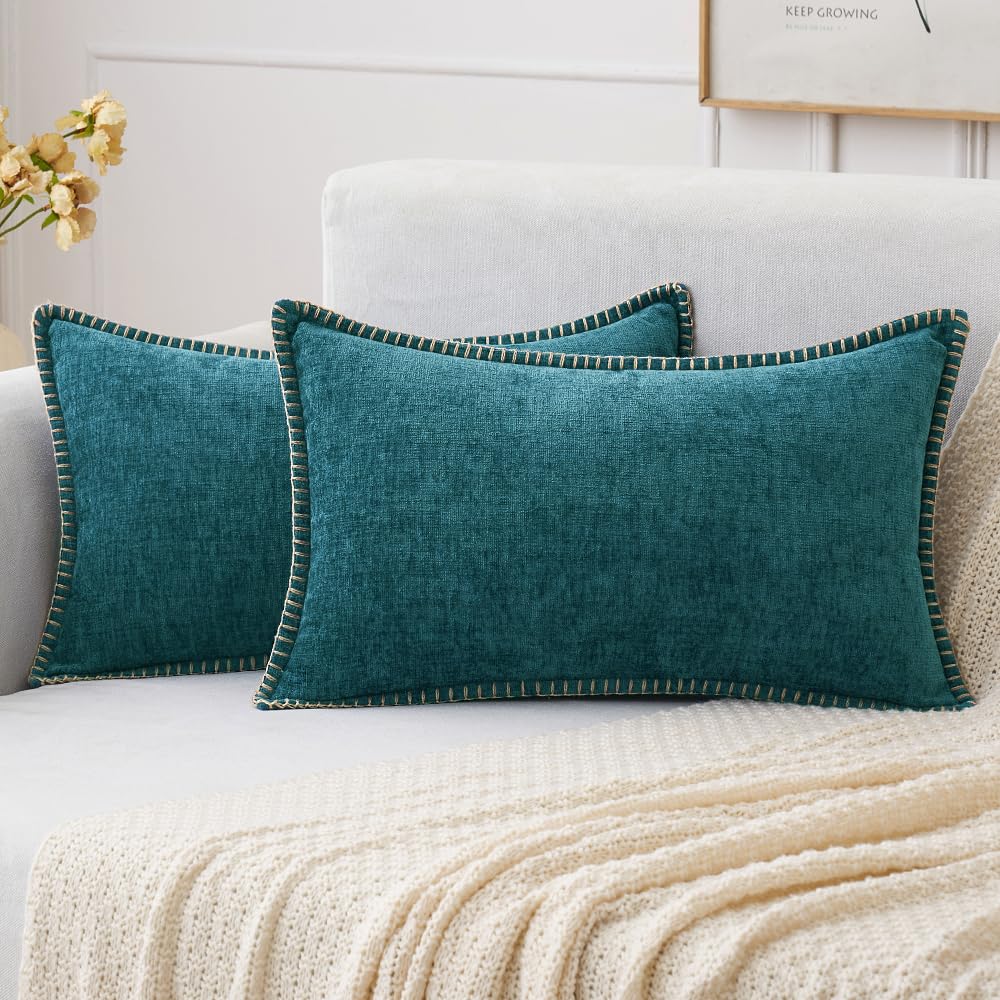MIULEE Decorative Couch Throw Pillow Covers 18x18 Inch Sage Green 2 Pack | Farmhouse Pillow Covers with Stitched Edge, Soft Chenille Cushion Cases, for Sofa Bed Living Room Home Decor