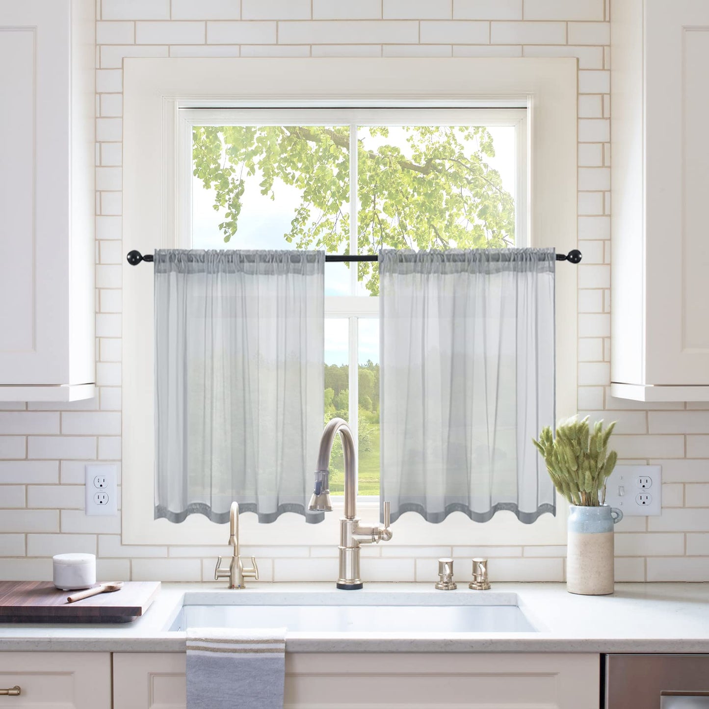 MIULEE 2 Panels White Sheer Curtains for Living Room 54 X 84 Inches | Window, Solid Color, Elegant Window Voile Panels, Bedroom, Living Room, Drapes, Treatment