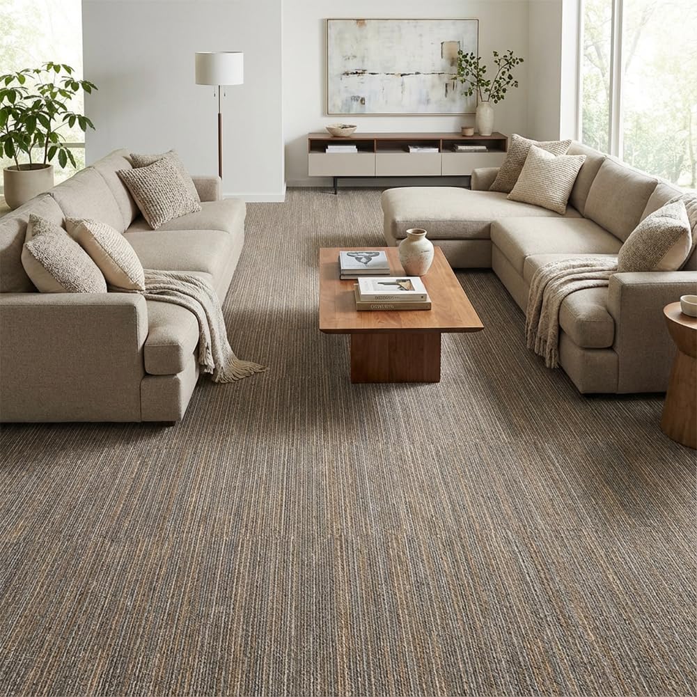 Carpet Tiles 24" x 24", 18 Tiles 72 Sqft, Non Slip Floor Carpet Squares w/Flexlok Tabs, DIY Installation, Commercial Removable Soft Rug for Bedroom Office Living Room and Basement, Beige