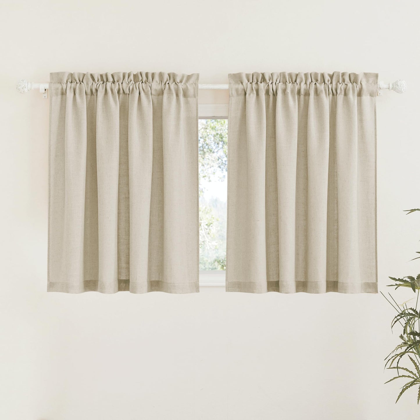 RYB HOME White Semi Sheer Curtains 84 inches Long for Living Room | Half Privacy, Linen Textured, Sheer Light Filtering, Vertical Window Drapes, for Bedroom Dining, White, W52 x L84, 2 Panels
