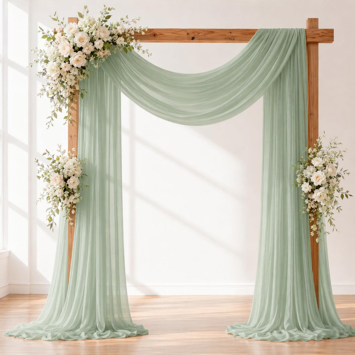 Ivory White Wedding Arch Draping Fabric Sheer Curtain Drapes | 31" x 20 ft Extra Long Shimmery Backdrop Curtains for Wedding Anniversary Party Summer Outdoor Events Drapery Photo Backgrounds