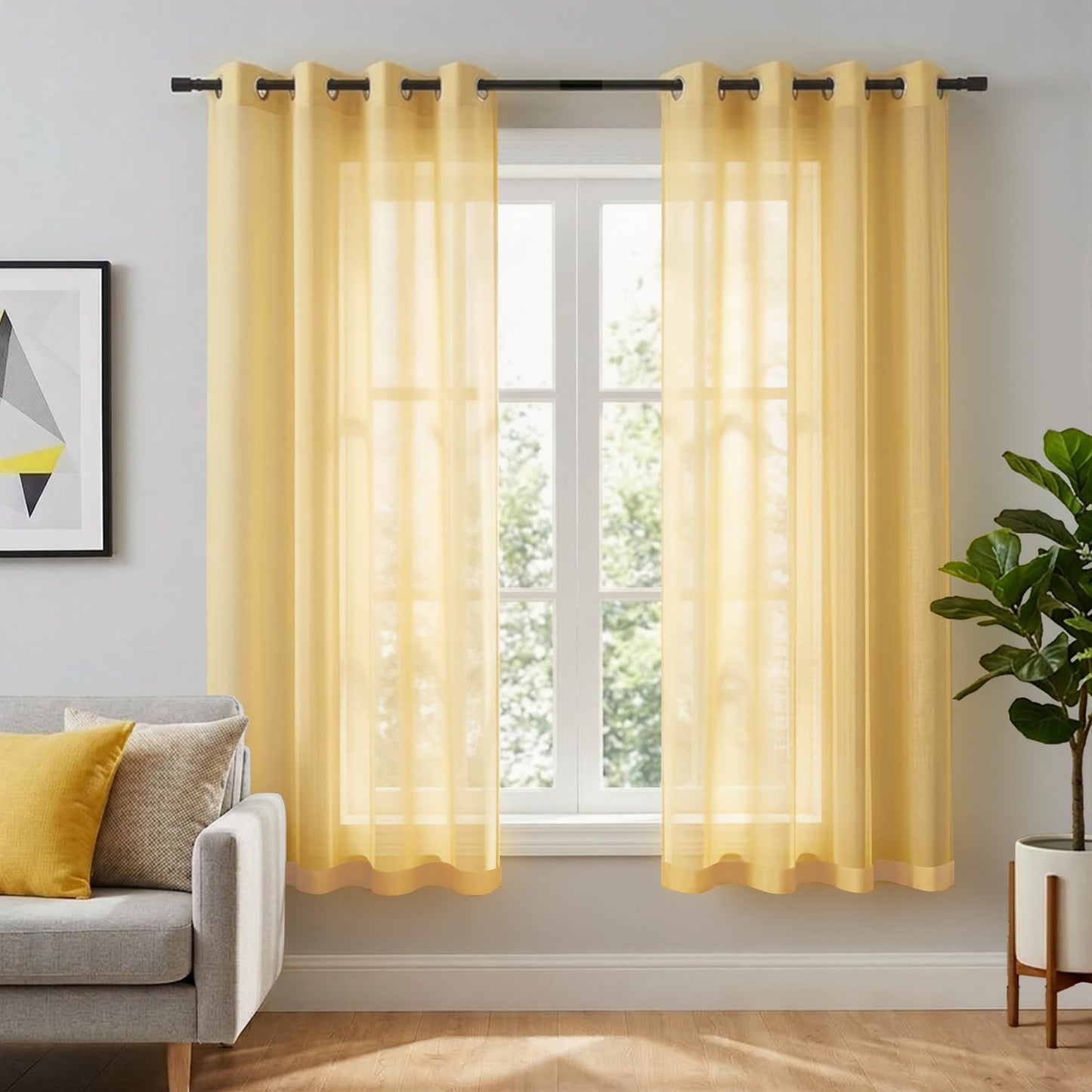 White Sheer Curtains 84 Inches Long Set 2 Panels Grommet Pair Faux Linen Semi Transparent Drape Tulle Gauze Voile Window Sheer Curtains for Bedroom Living Room Dining Wide 52 Length Solid Pack
