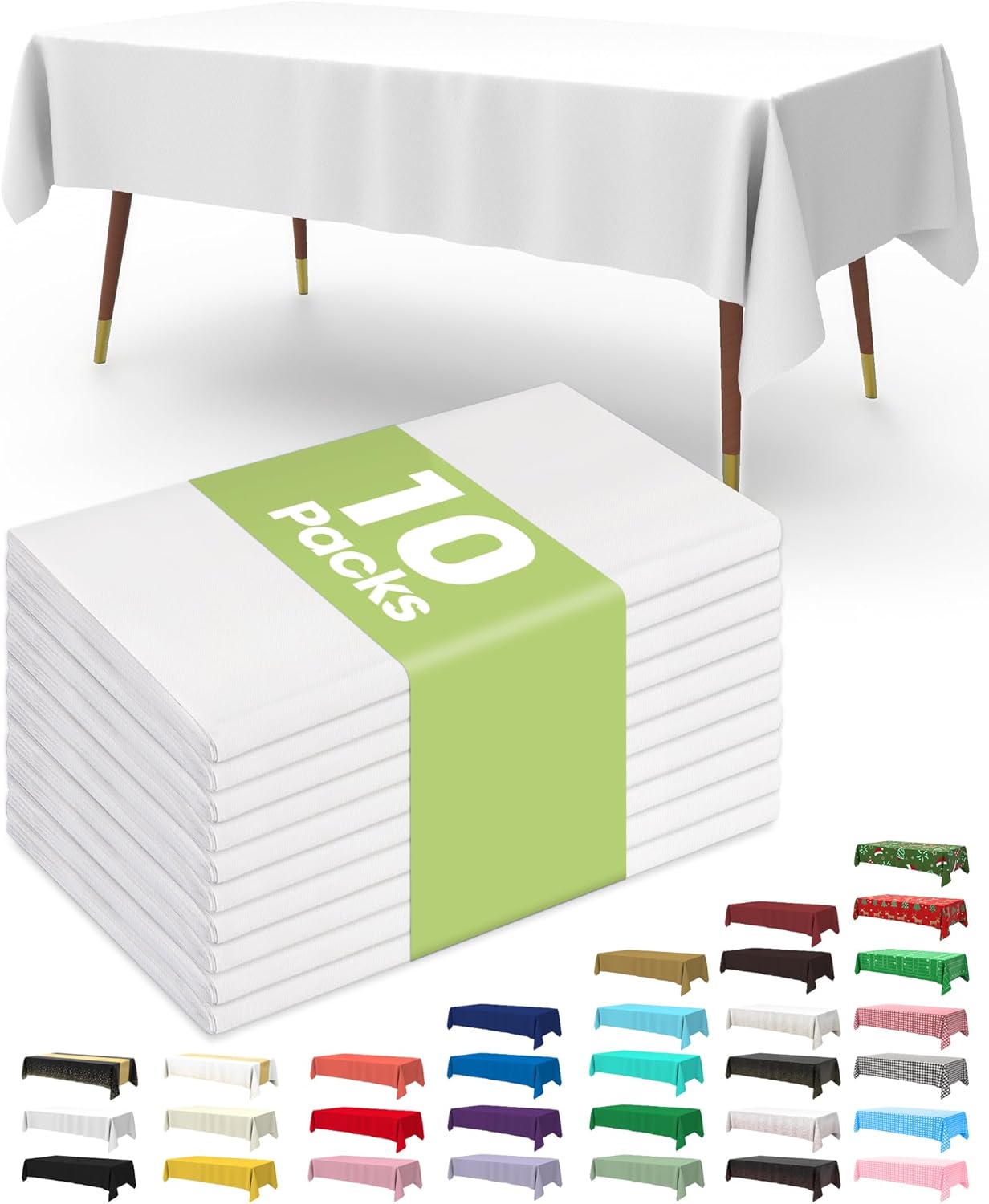 Pureegg Plastic Table Cloth 10 Pack, 54 x 108 Inch Disposable Table Cloths for Party, Picnic and Wedding, Rectangle, White | Picnic, Wedding, Party Supplies, Leakproof & Sturdy, Tablecloth, Table Cover