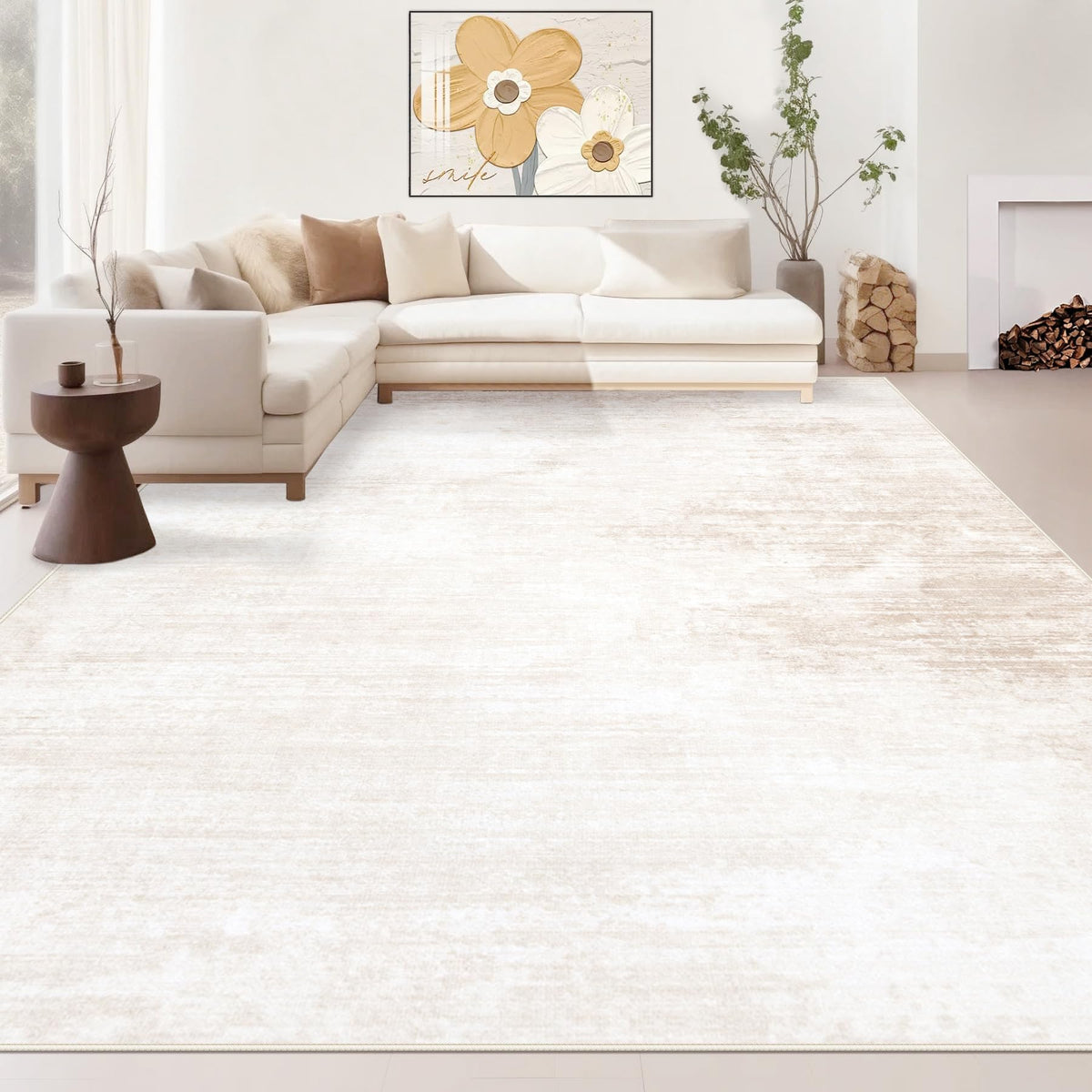 Area Rugs 6x9 Living Room: Washable Rug Modern Abstract Large Rug Soft Non Slip Neutral Rugs Stain Resistant Indoor Carpet for Bedroom Kitchen Dining Room Table Nursery Home Office Rugs(Beige,6'x9')