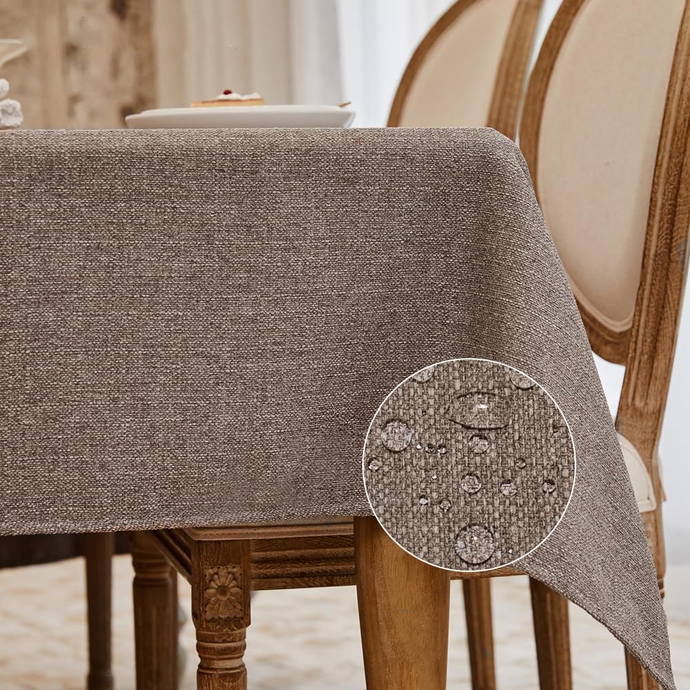 BALCONY & FALCON Rectangle Table Cloth Waterproof Beige 156"x90" | Rectangular Washable Wrinkle Resistant Table Cloth Linen Fabric Tablecloths for Dining Party Kitchen Wedding and Outdoor Use