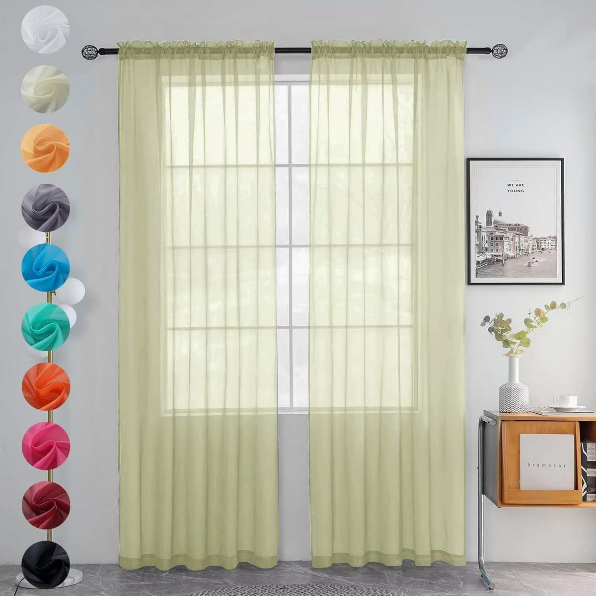 youleyar Solid Sheer Rod Pocket Curtain Voile Draperies 2 Panels White Beige Black Grey Coffee 52 Inch Width 84 Inch Long 1 Pair for Kitchen Bedroom Children Living Room Yard (Ivory,52W ｘ 84L)