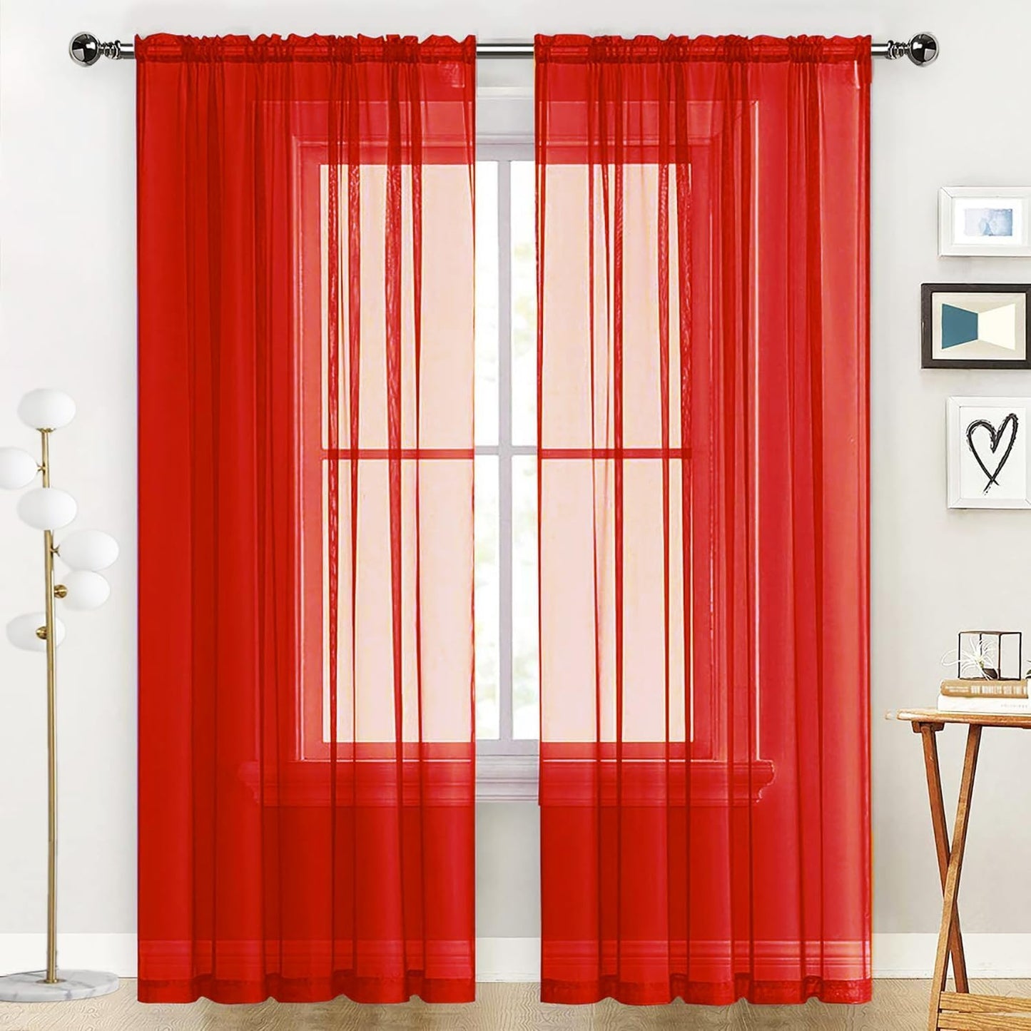 SpaceDresser Basic Rod Pocket Sheer Voile Window Curtain Panels White 1 Pair 2 Panels 52 Width 84 Inch Long for Kitchen Bedroom Children Living Room Yard(White,52 W x 84 L)