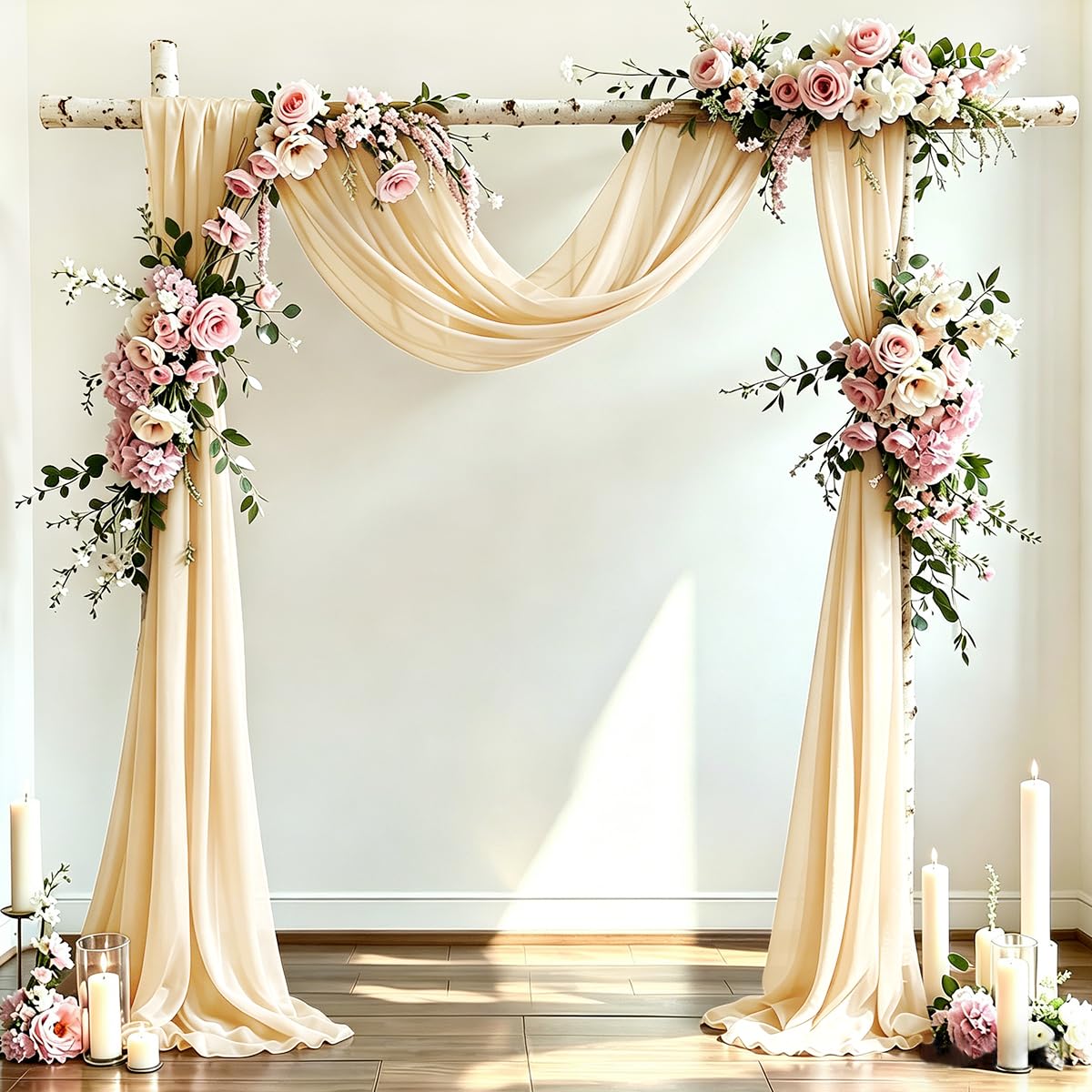 DeZerlor Wedding Draping Fabric Ivory Drapes for Backdrop, 2 Pack | 29"x20FT, Sheer Curtains for Romantic Bridal Baby Shower Decorations Ceremony Birthday Party Outdoor Events