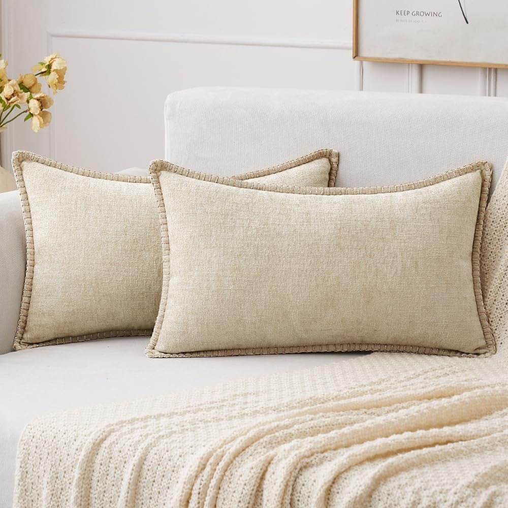 MIULEE Decorative Couch Throw Pillow Covers 18x18 Inch Sage Green 2 Pack | Farmhouse Pillow Covers with Stitched Edge, Soft Chenille Cushion Cases, for Sofa Bed Living Room Home Decor