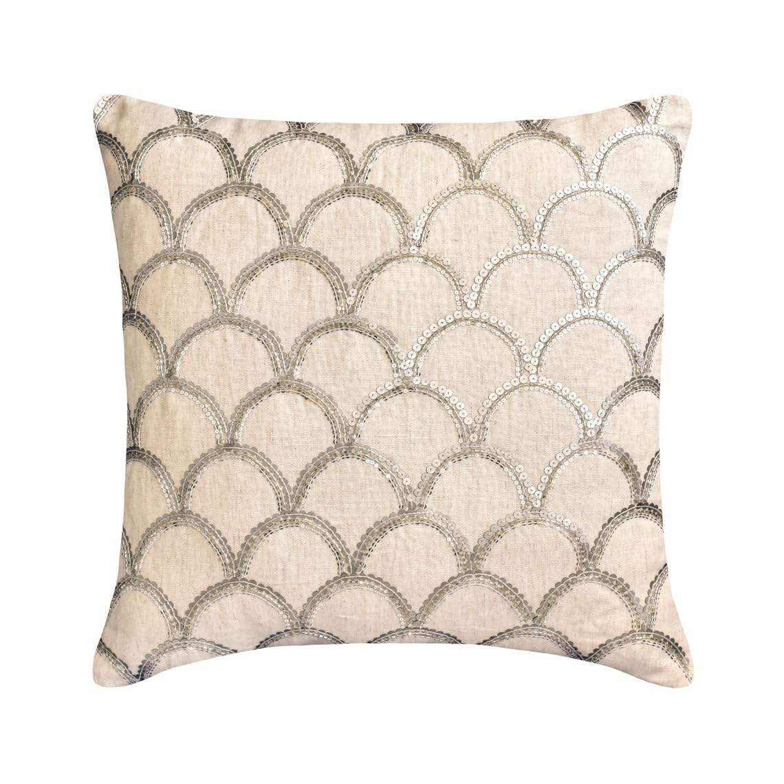 HomeCentric Silver Faux Leather Pearl Leaves Pillow, 24x24 inch, Silk, Contemporary Floral - Silver Beauty