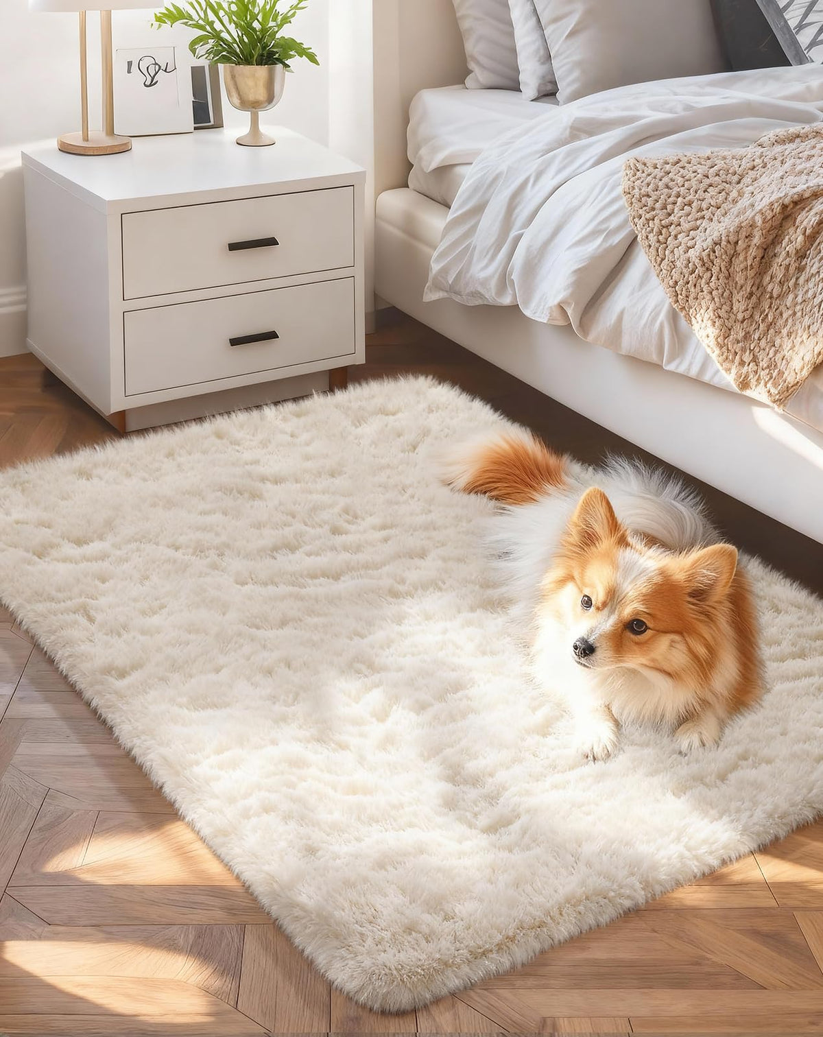 Ophanie 8x10 Area Rugs for Living Room, Washable Non-Slip Fluffy Soft Large Shag Bedroom Carpet, Ivory Big Indoor Nursery Rug, Carpets for Boy and Girls Room Dorm Decor with Over 99 pcs Pile fibers