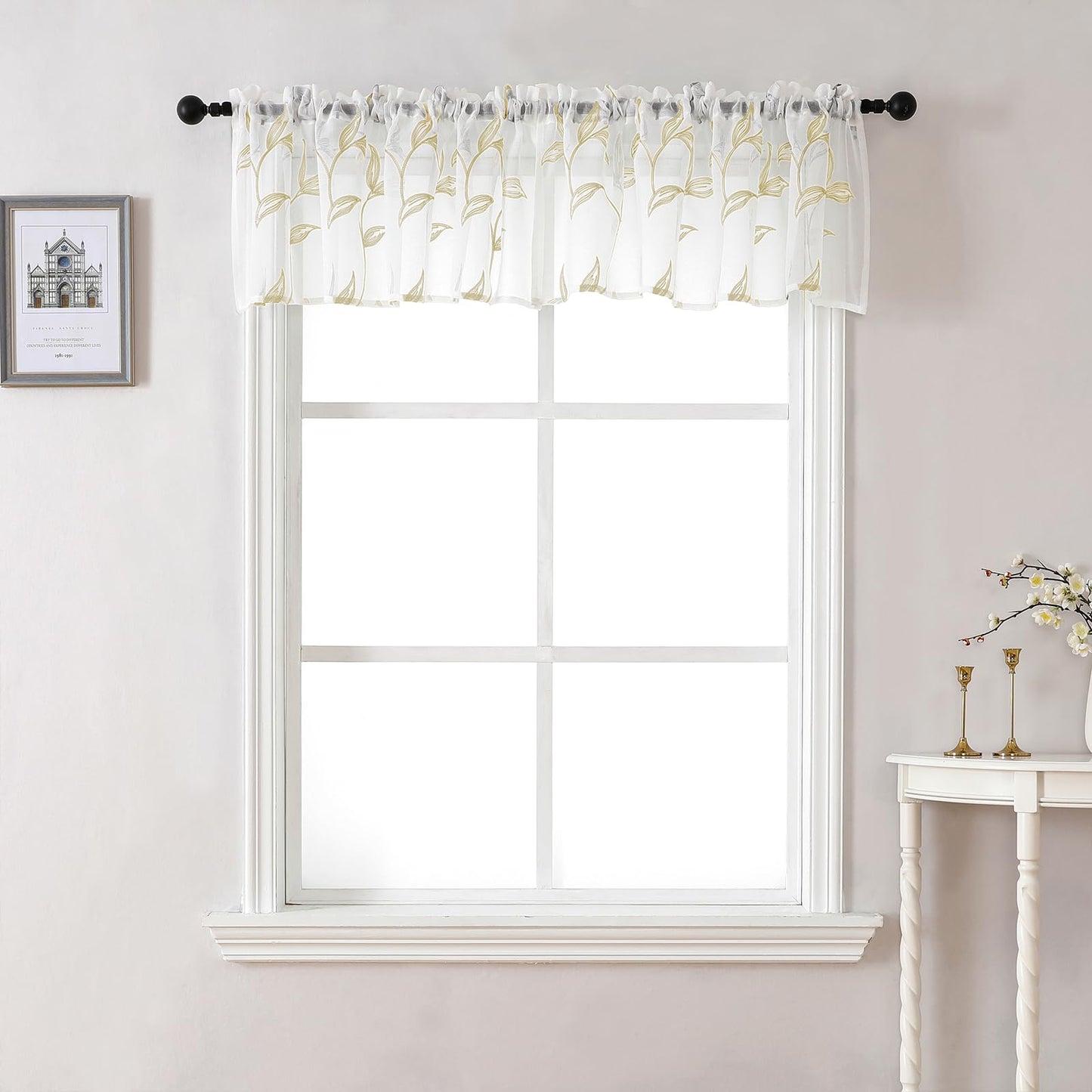 Sheer Curtains Boho Leaf Floral Embroidered Cream Beige 54Wx84L | Light Filtering Semi Sheer Voile Curtains With Design, Rod Pocket Window Drapes for Bedroom Living Room 2 Panels