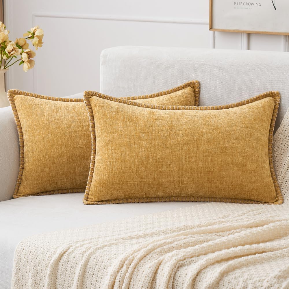 MIULEE Decorative Couch Throw Pillow Covers 18x18 Inch Sage Green 2 Pack | Farmhouse Pillow Covers with Stitched Edge, Soft Chenille Cushion Cases, for Sofa Bed Living Room Home Decor