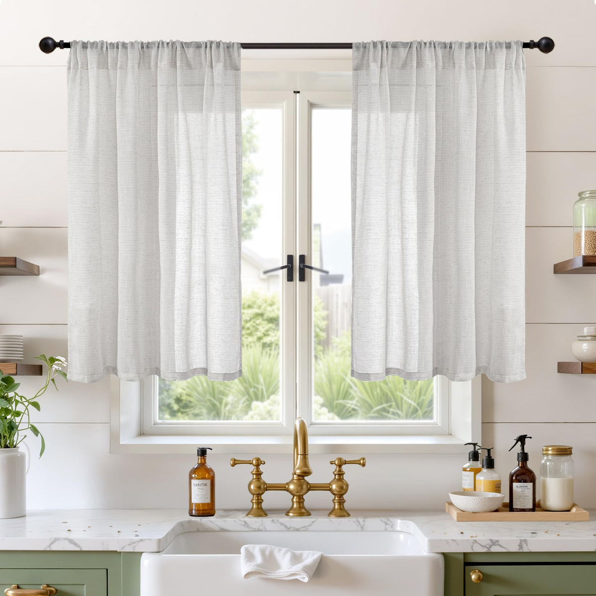 BGment Linen Sheer Curtains 84 Inches Long 2 Panels Set for Living Room | Light Filtering Drapes with Rod Pocket Lightweight Window Treatments for Bedroom, 52 X 84 Inch Length
