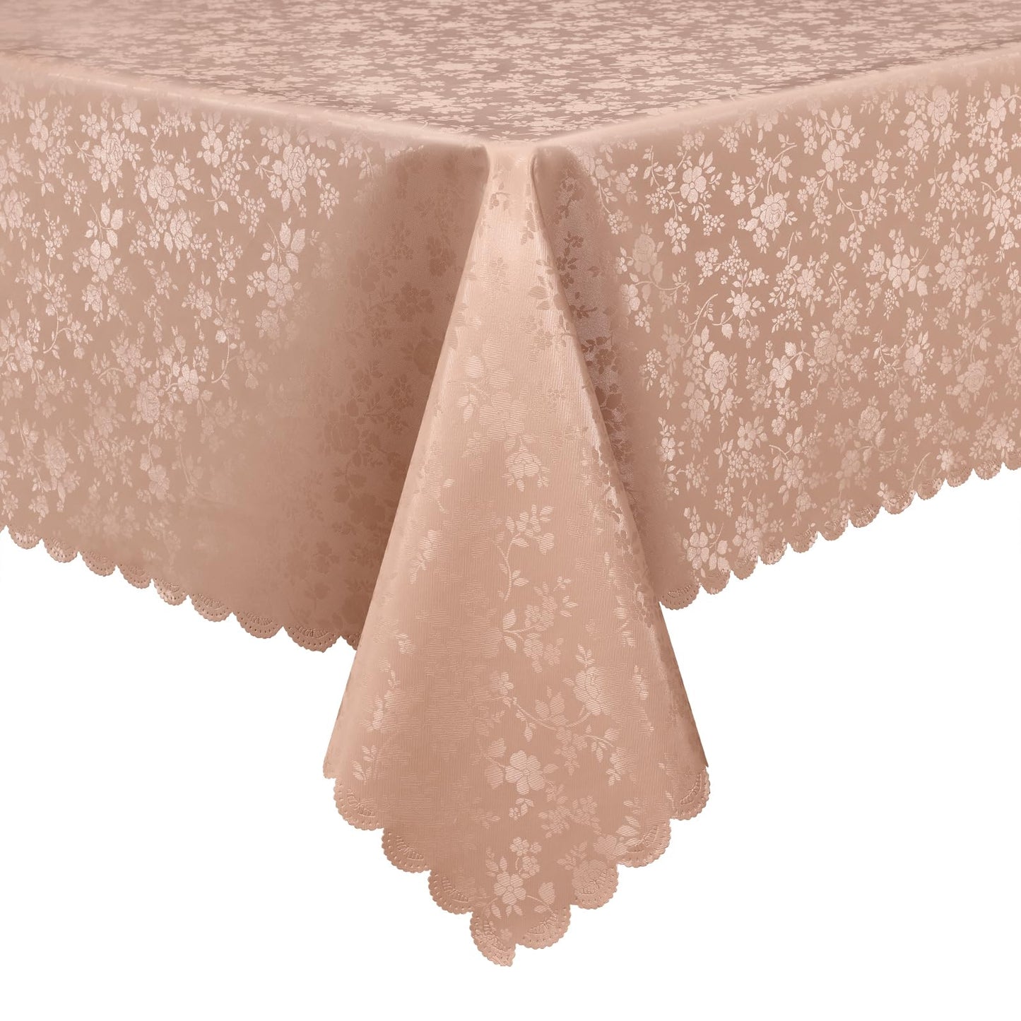 Smiry Rectangle Waterproof Heavy Duty Vinyl Tablecloths, 60 x 84 Inch | Wipeable Washable Floral Embossed Table Cover for Kitchen and Dining Room, Indoor & Outdoor Use, Beige