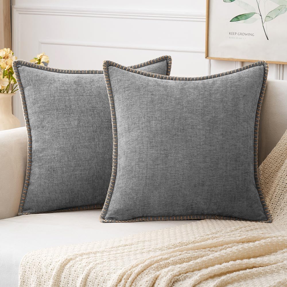 MIULEE Decorative Couch Throw Pillow Covers 18x18 Inch Sage Green 2 Pack | Farmhouse Pillow Covers with Stitched Edge, Soft Chenille Cushion Cases, for Sofa Bed Living Room Home Decor