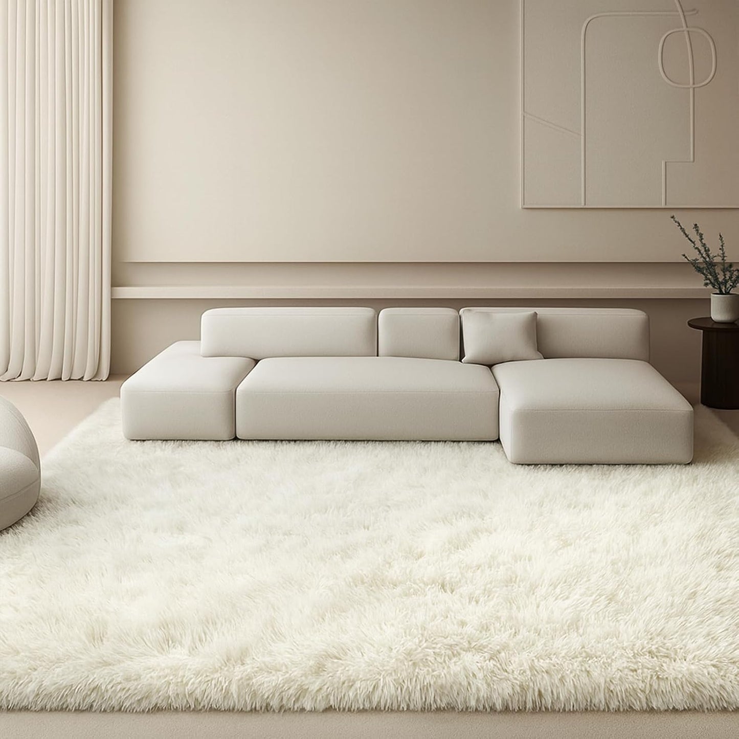 8x10 Cream Fluffy Shag Area Rug, Non-Slip Soft Carpet for Home | Soft Plush Rug With Durable Non-Slip Backing. Ideal for Living Room, Bedroom, Kids Room. Thick, Cozy, Modern Design.