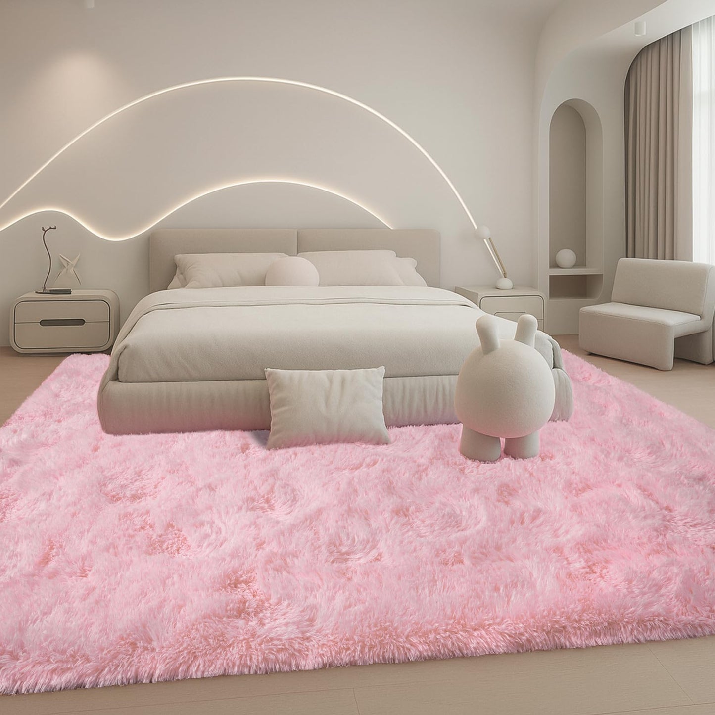 8x10 Cream Fluffy Shag Area Rug, Non-Slip Soft Carpet for Home | Soft Plush Rug With Durable Non-Slip Backing. Ideal for Living Room, Bedroom, Kids Room. Thick, Cozy, Modern Design.