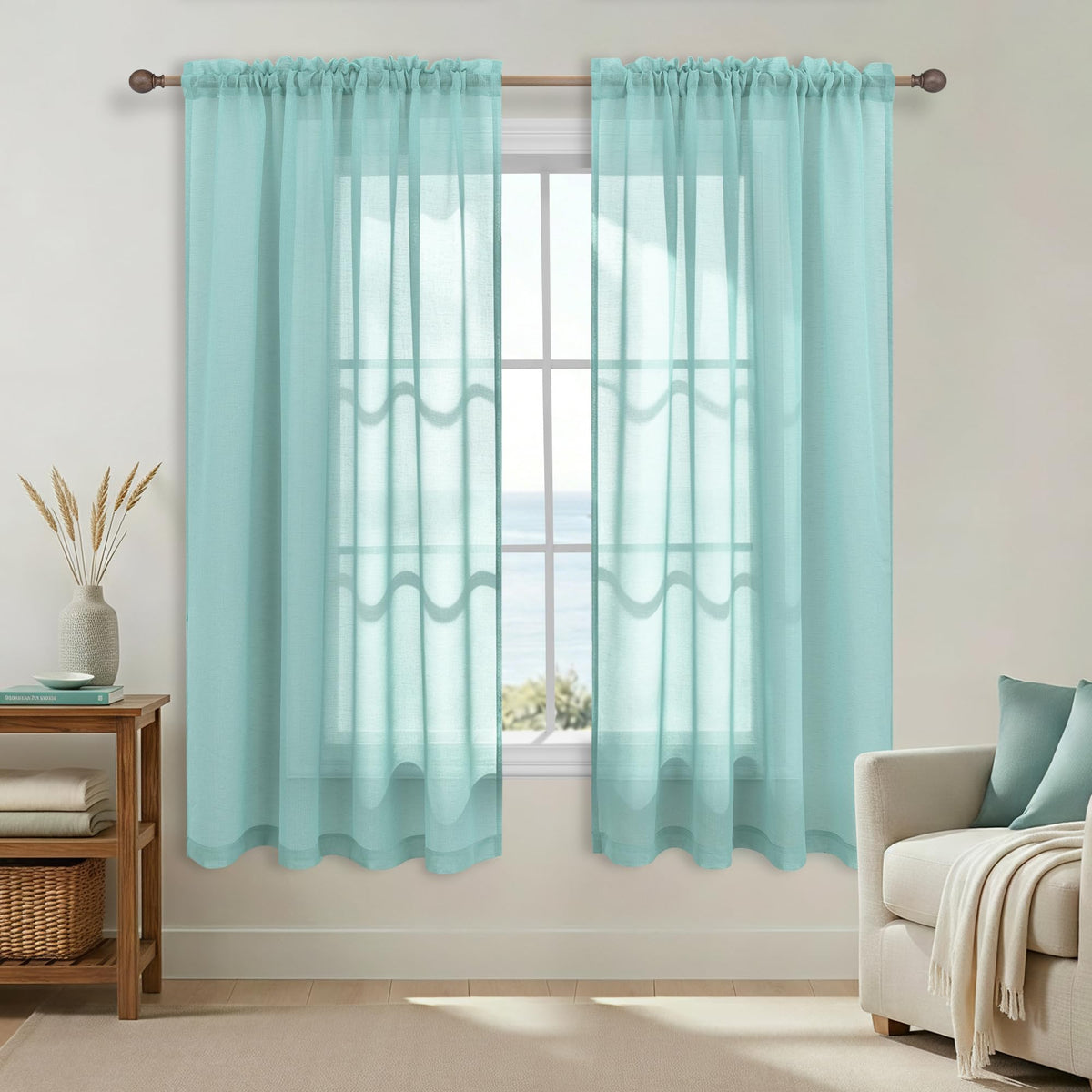 KOUFALL White Sheer Curtains 84 Inches Long 2 Panels,Gauze Cheese Cloth Linen Look Rod Pocket Flowy See Through Curtains for Living Room Bedroom