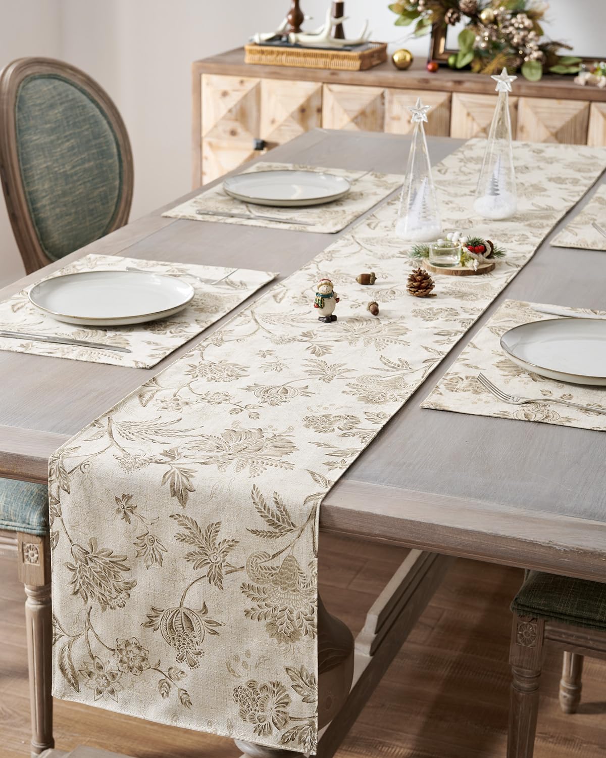 jinchan Black Farmhouse Floral Linen Rectangle Table Cloth 52 x 70 Inch | Traditional farmhouse florals create a versatile look for everyday dining and seasonal decorating.