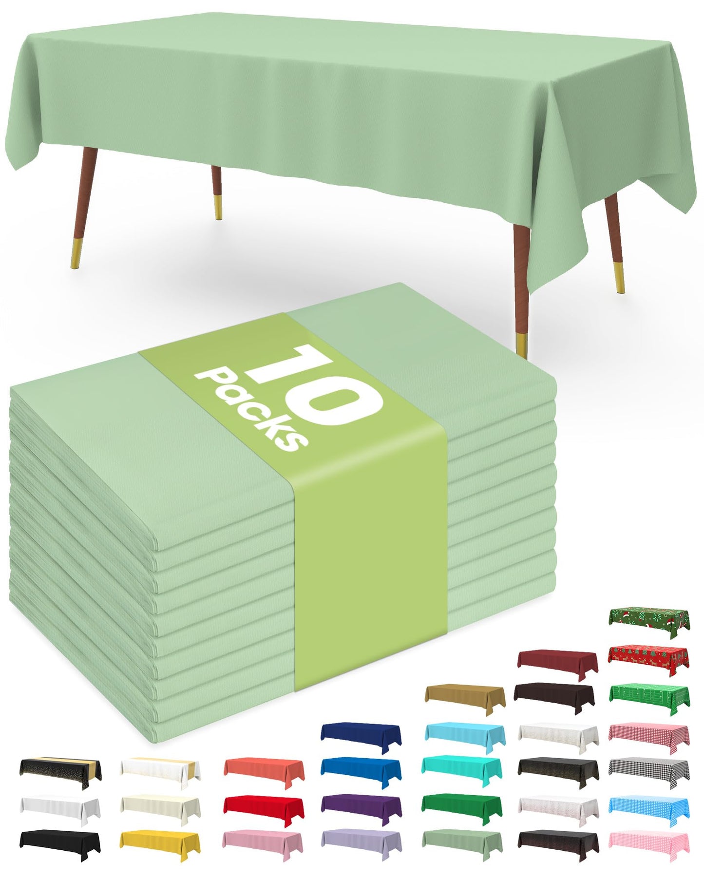 Pureegg Plastic Table Cloth 10 Pack, 54 x 108 Inch Disposable Table Cloths for Party, Picnic and Wedding, Rectangle, White | Picnic, Wedding, Party Supplies, Leakproof & Sturdy, Tablecloth, Table Cover
