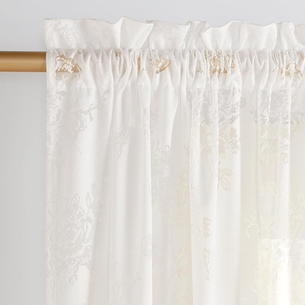 PONY DANCE Floral Butterfly Lace Sheer Curtains 84 Inch Length for Bedroom, Elegant Semi Gauze Drapes with Sheer Overlay for Living Room/Girls Room/Kids Room/Nursery, 2 Panels, 55″ Wide, Light Beige