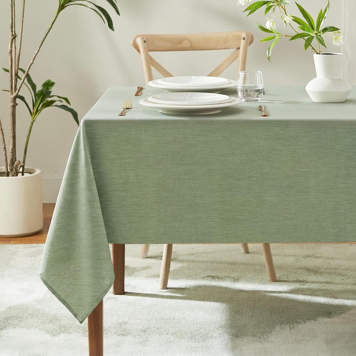 IVAPUPU Textured Linen Rectangle Table Cloth, Sage Green, 52 x 70 Inch | Waterproof Wrinkle-free & Wipeable Tablecloths Rectangular, for Kitchen Wedding Outdoor Birthday Dining Farmhouse Decor
