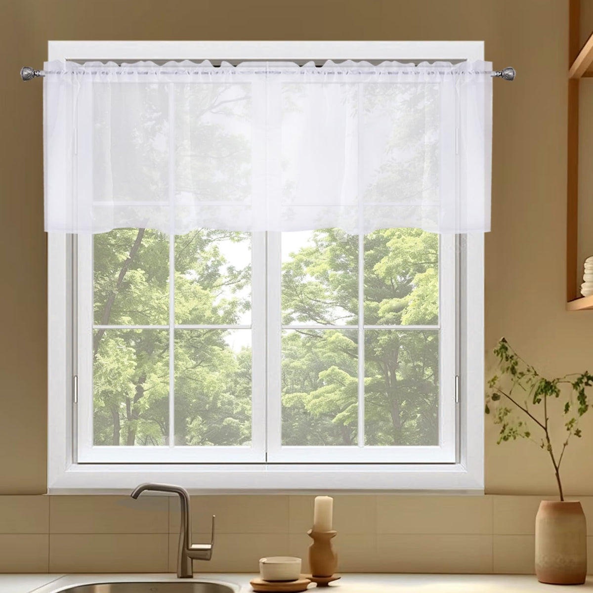 SpaceDresser Basic Rod Pocket Sheer Voile Window Curtain Panels White 1 Pair 2 Panels 52 Width 84 Inch Long for Kitchen Bedroom Children Living Room Yard(White,52 W x 84 L)