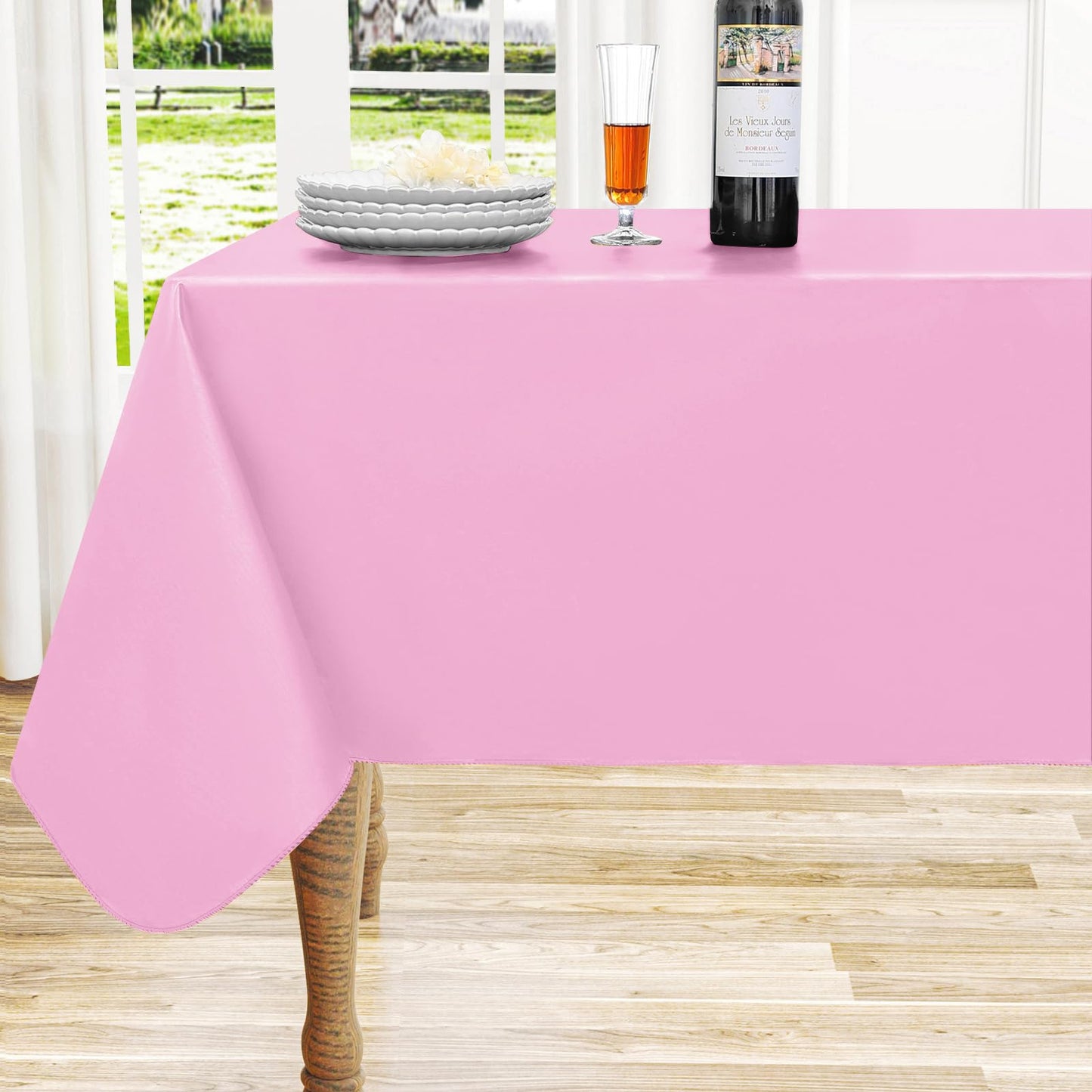 Round Navy Blue Vinyl Waterproof Tablecloth with Flannel Backed | Spillproof Wipe Clean Table Cloth, Plastic Flannel Backing for Dining, Buffet Parties Picnic Camping, 60"