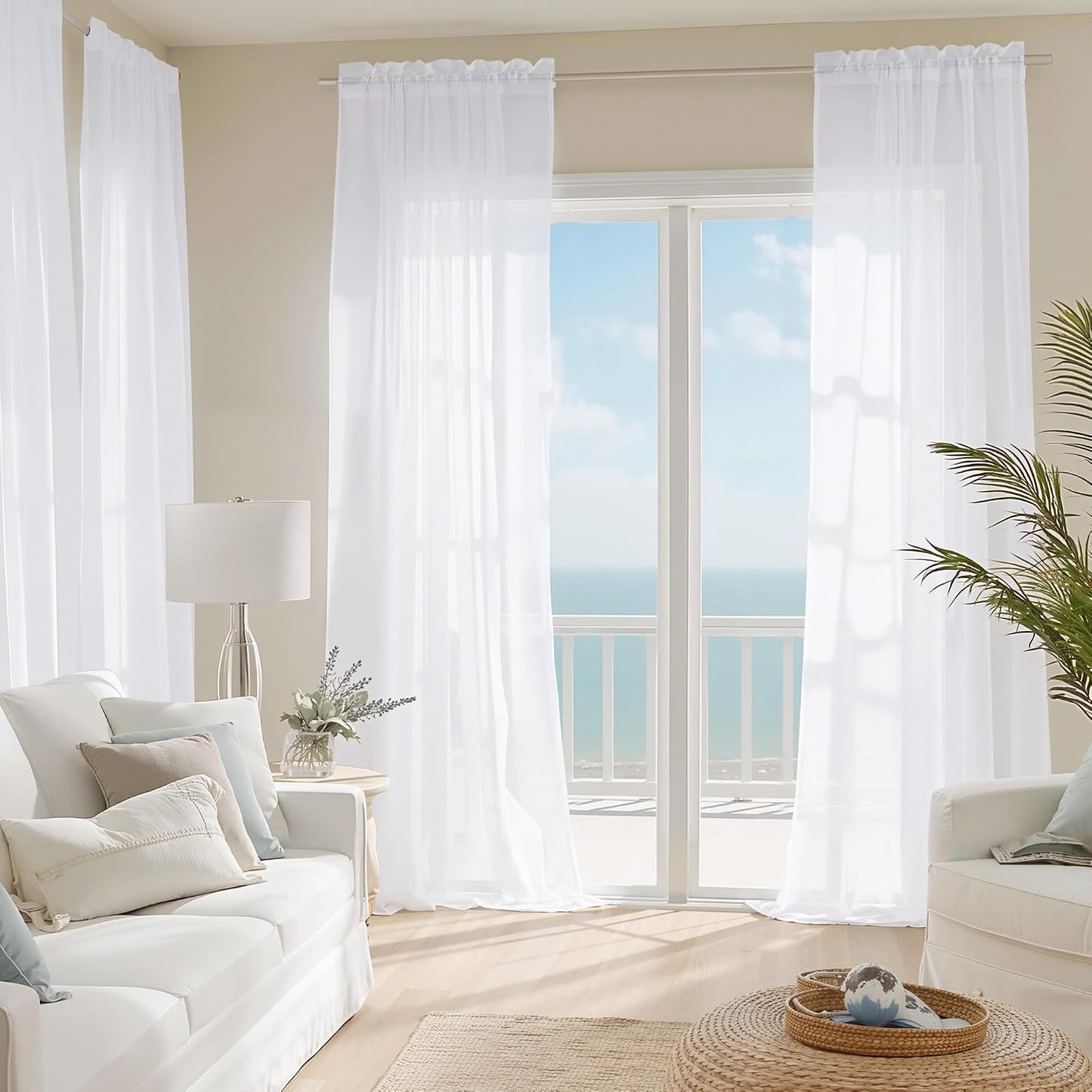 NICETOWN White Sheer 96 inches Long Curtains for Living Room, Rod Pocket Lightweight Drapes Voile Sheer Air & Breathable Window Treatments for Bedroom, W42 x L96, 2 Panels