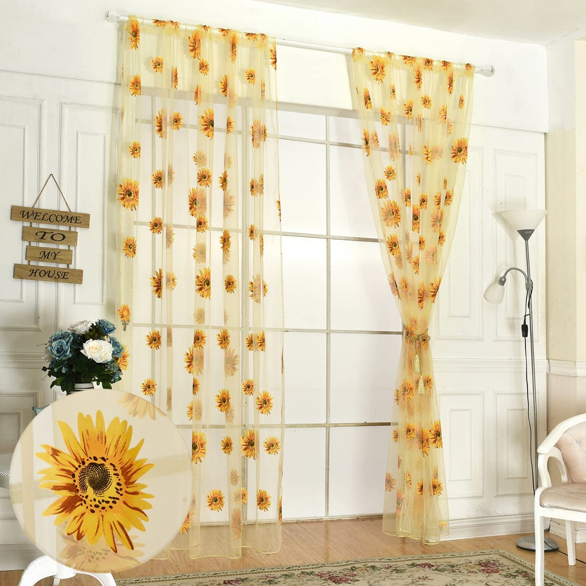 Ufurty 2pcs Willow Leaf Window Curtain Voile Tulle Vine Sheer Curtains | Room Salix Leaf Sheer Gauze Panel Drapes Green Color for Living Room, Bedroom, Balcony