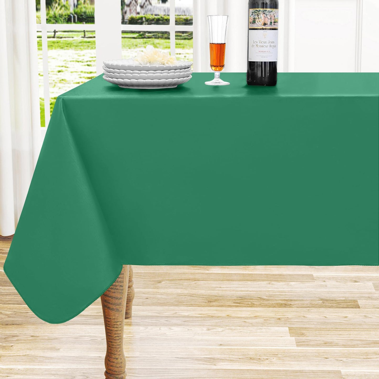 Round Navy Blue Vinyl Waterproof Tablecloth with Flannel Backed | Spillproof Wipe Clean Table Cloth, Plastic Flannel Backing for Dining, Buffet Parties Picnic Camping, 60"