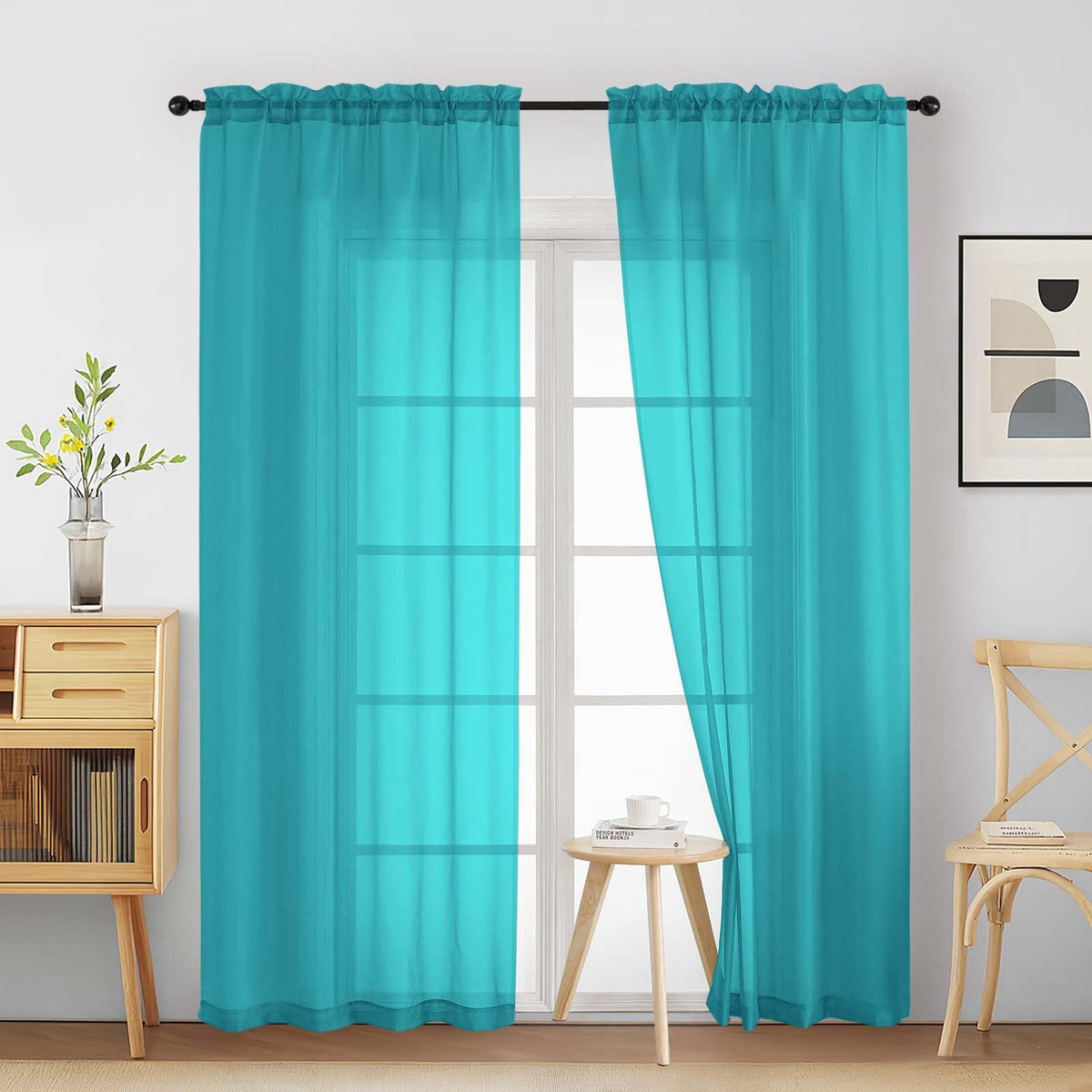 Purple Window Sheer Curtains 54 inch Length, Soft Airy Light Filtering Sheer Curtain 2 Panels Set, Dual Rod Pocket Gauze Purple Drapes for Living Room Bedroom, 2x42Wx54L Inches