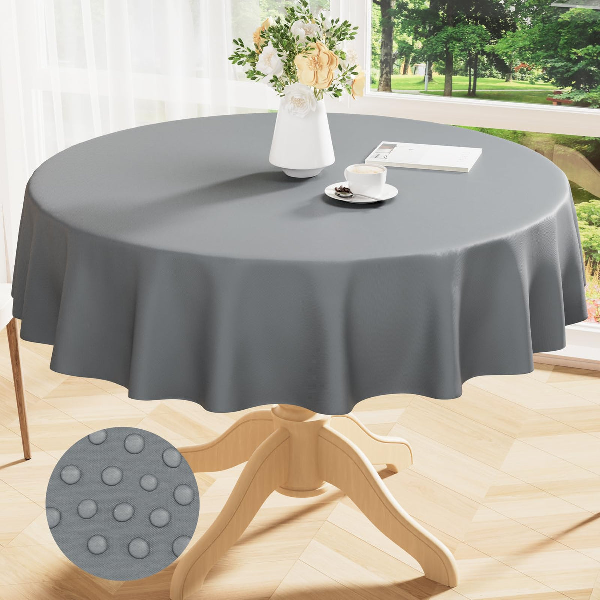 Smiry Rectangle Table Cloth 60x84 Inch, Waterproof Wipeable Vinyl Tablecloths Protector, Oil Spill Proof Plastic Table Cover for Dining, Picnic, Camping, Outdoor, Beige