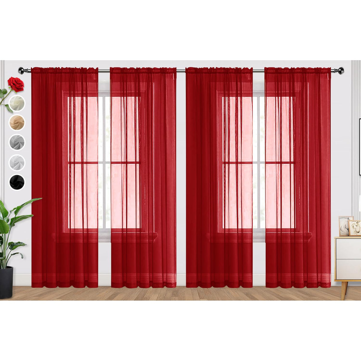 SpaceDresser Basic Rod Pocket Sheer Voile Window Curtain Panels White 1 Pair 2 Panels 52 Width 84 Inch Long for Kitchen Bedroom Children Living Room Yard(White,52 W x 84 L)