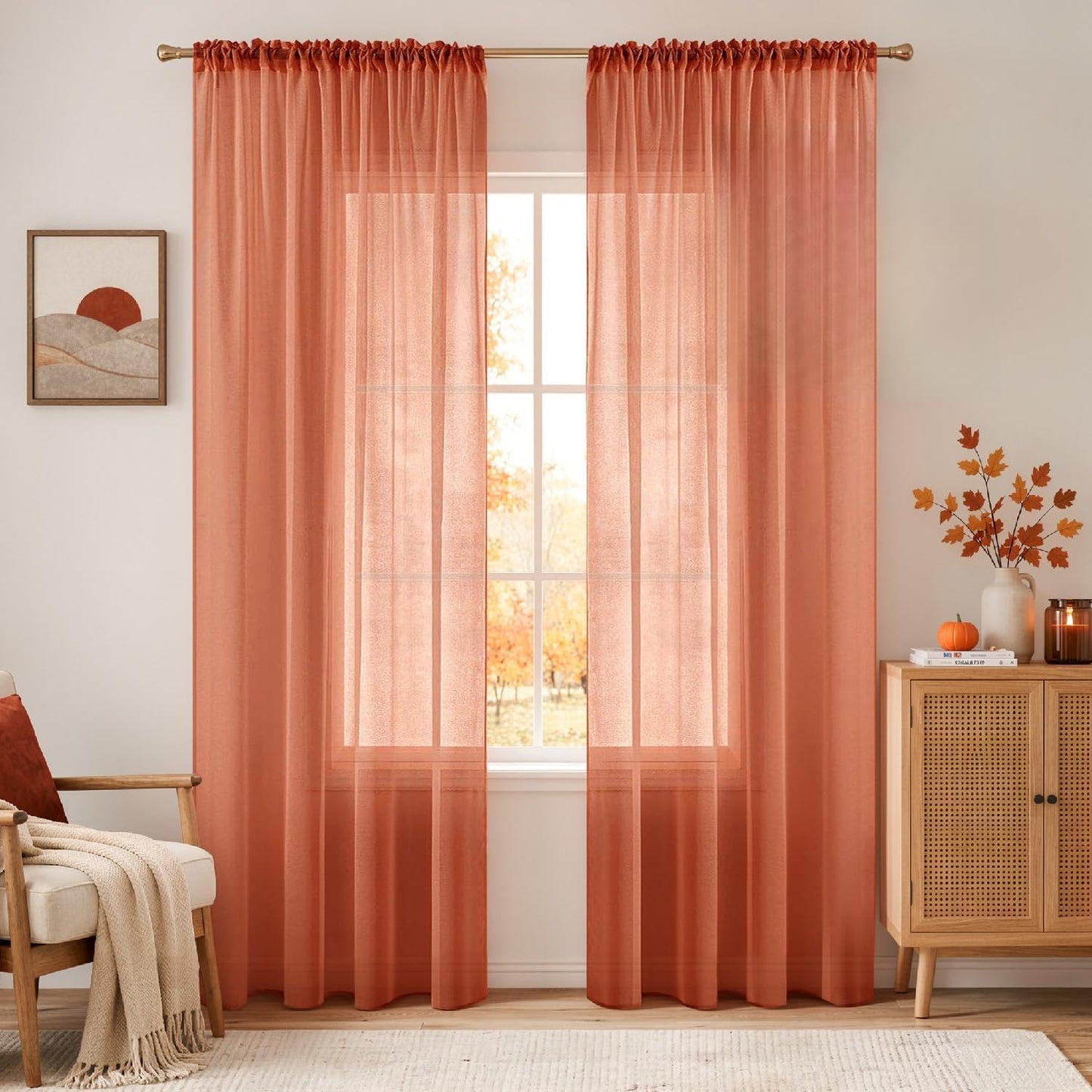 MIULEE Semi White Linen Textured Sheer Curtains 42W×84L Rod Pocket 2 Panels | Semi Transparent, Farmhouse, Window Net Panels with Rod Pocket for Bedroom Living Room