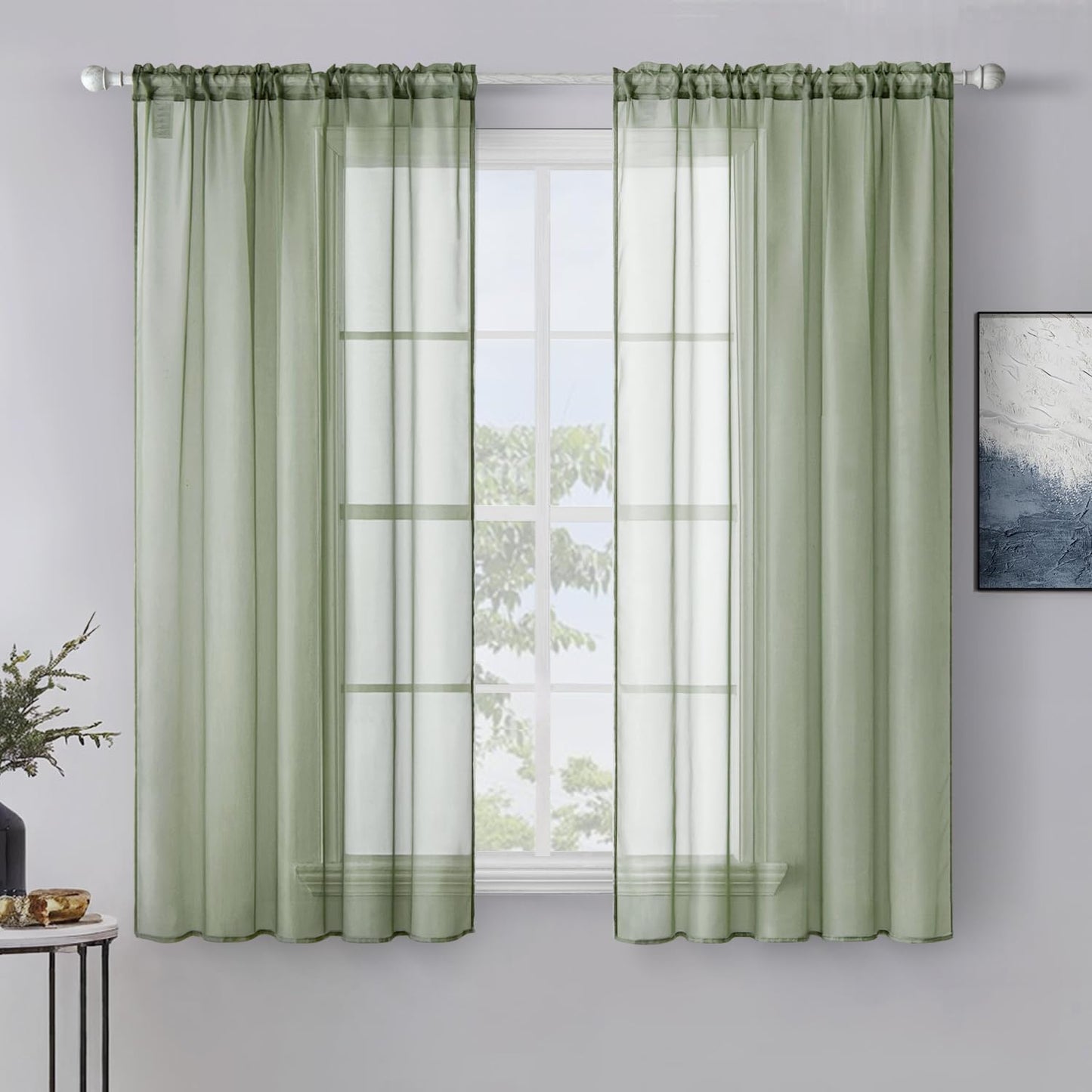 MIULEE 2 Panels White Sheer Curtains for Living Room 54 X 84 Inches | Window, Solid Color, Elegant Window Voile Panels, Bedroom, Living Room, Drapes, Treatment