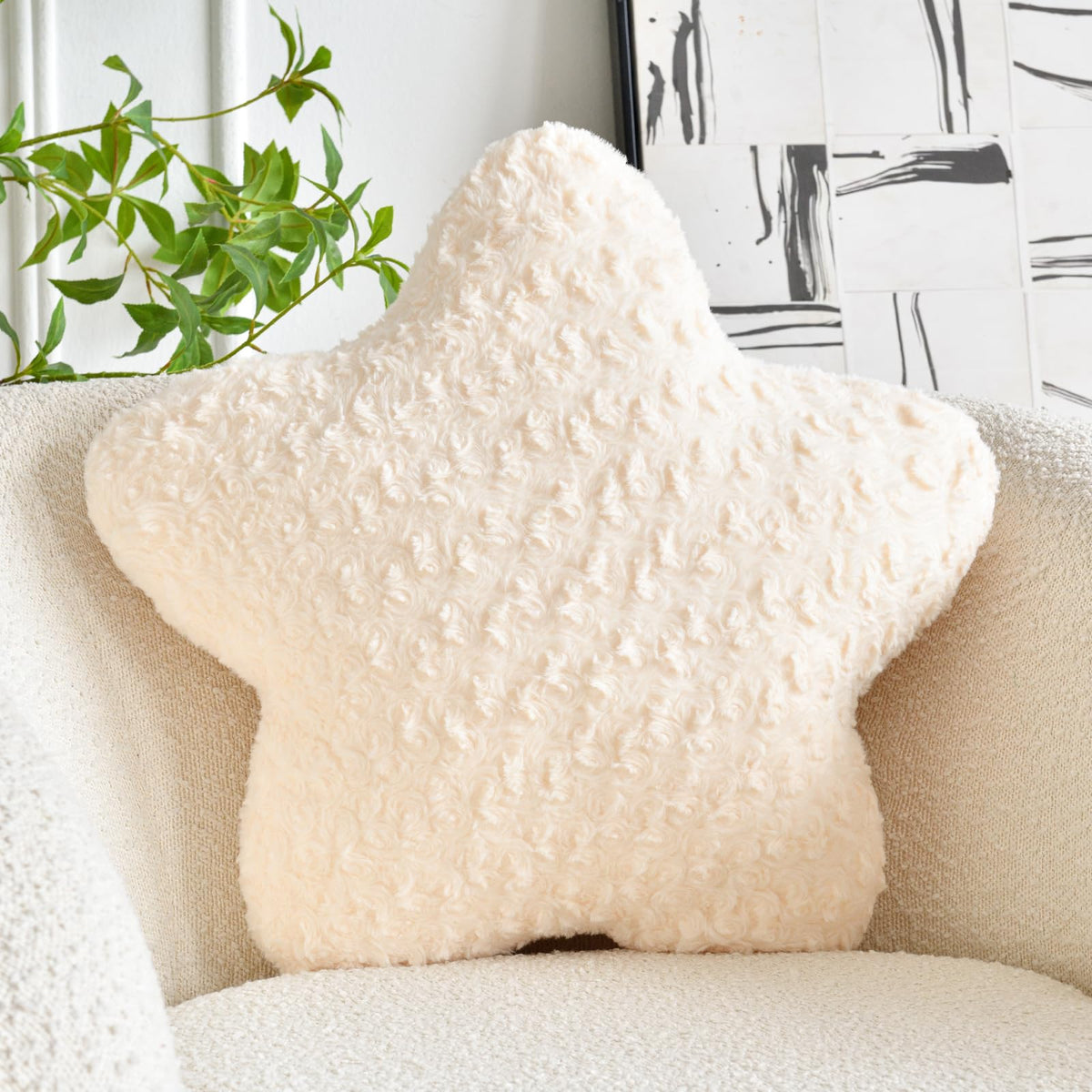 Star Pillow, 14.9" Star Shaped Plush Pillow for Couch Bed Sofa, Cute Decorative Throw Pillows with Soft Faux Fur Room Decor for Bedroom Living Room (White)