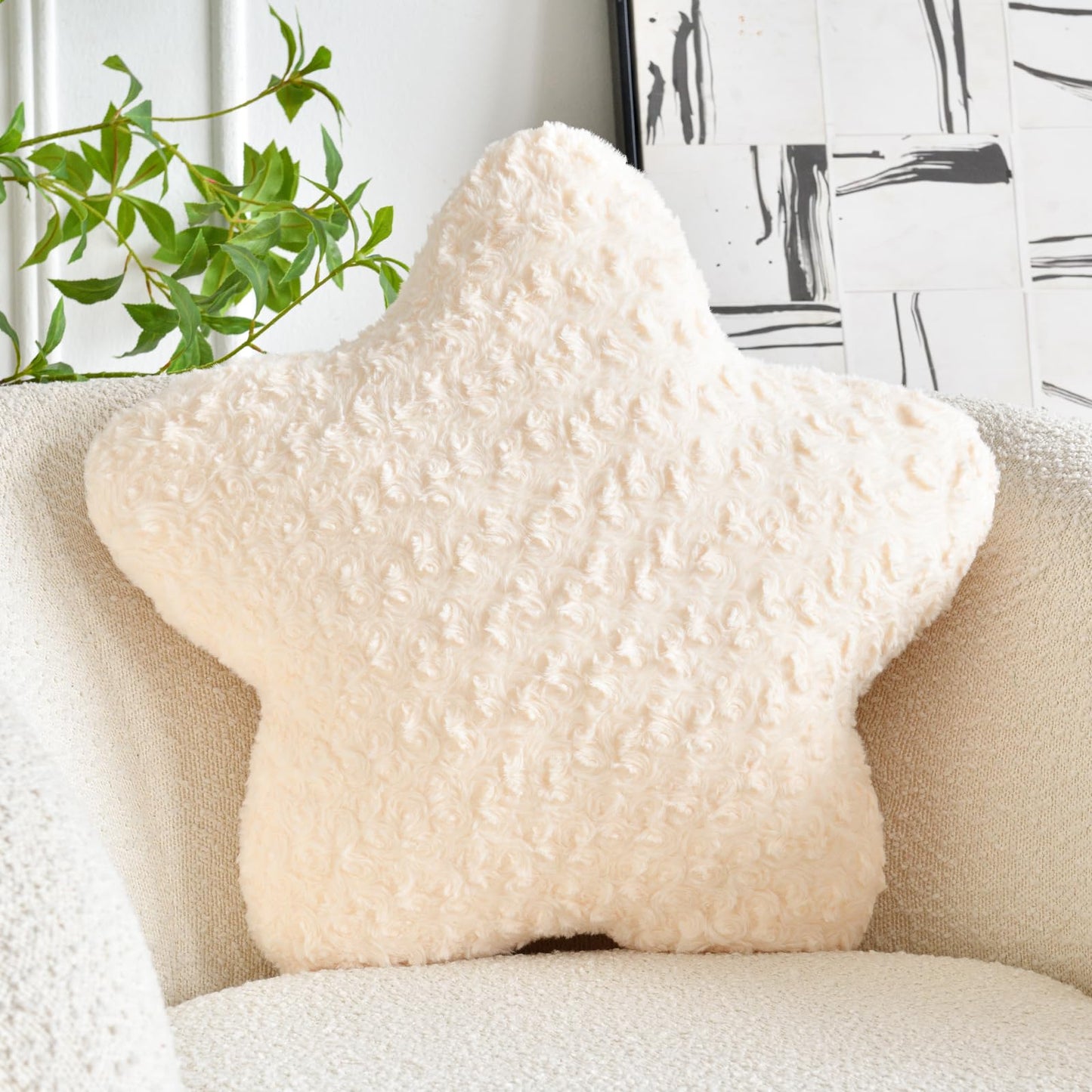 Star Pillow, 14.9" Star Shaped Plush Pillow for Couch Bed Sofa, Cute Decorative Throw Pillows with Soft Faux Fur Room Decor for Bedroom Living Room (White)