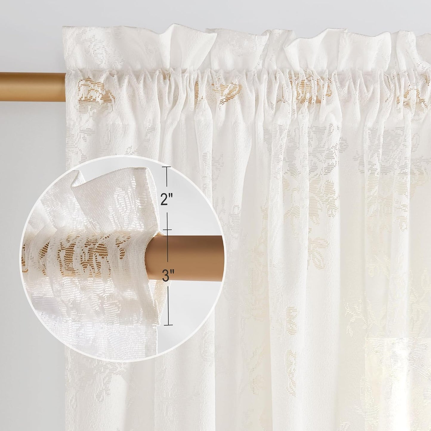 PONY DANCE Floral Butterfly Lace Sheer Curtains 84 Inch Length for Bedroom, Elegant Semi Gauze Drapes with Sheer Overlay for Living Room/Girls Room/Kids Room/Nursery, 2 Panels, 55″ Wide, Light Beige