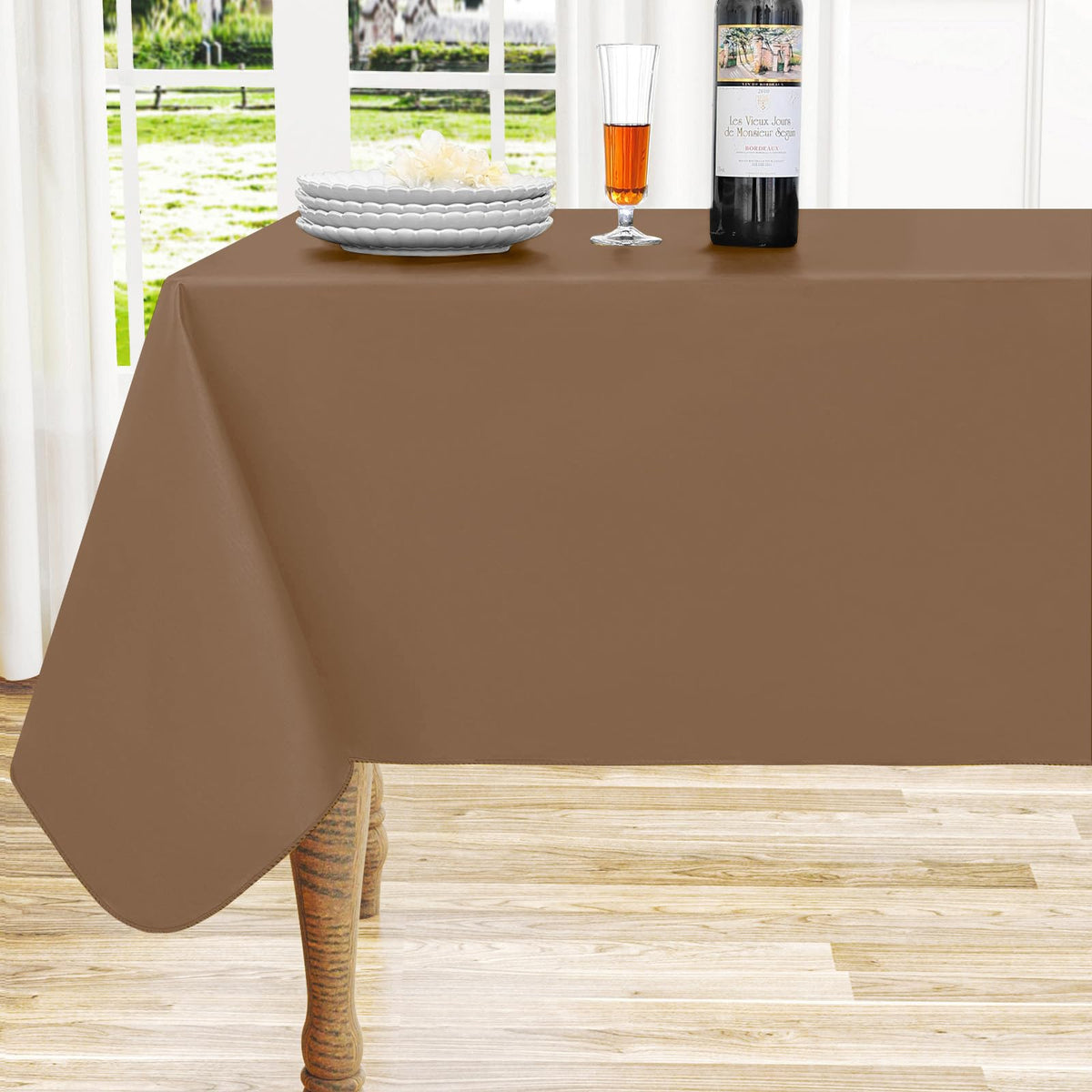 Round Navy Blue Vinyl Waterproof Tablecloth with Flannel Backed | Spillproof Wipe Clean Table Cloth, Plastic Flannel Backing for Dining, Buffet Parties Picnic Camping, 60"