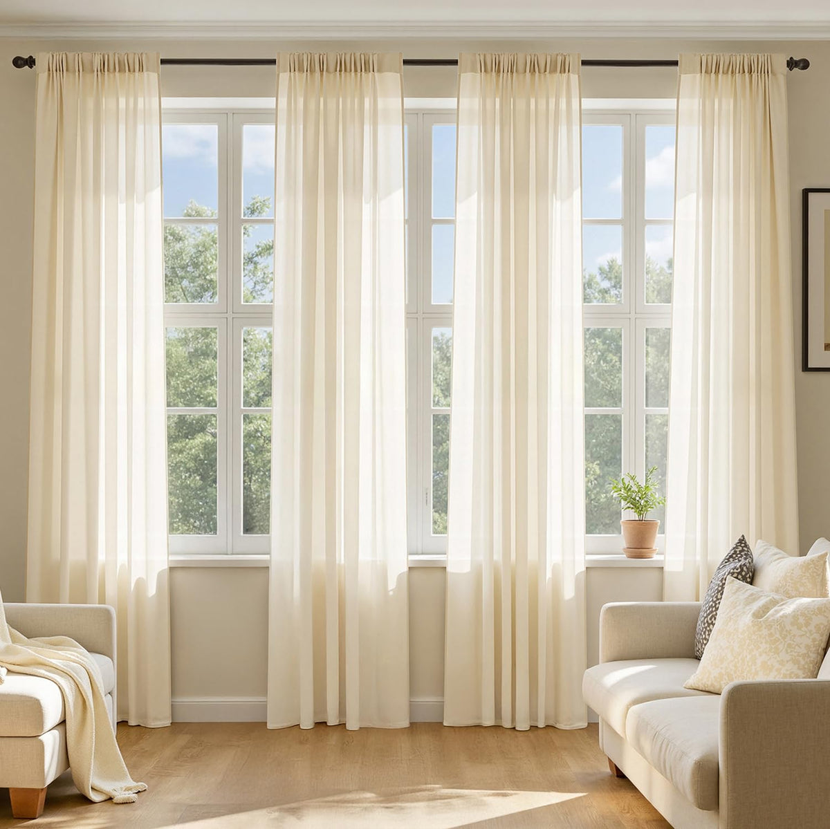 MIULEE Black Sheer Curtains 84 Inches Long 4 Panels 42 x 84 Inches | Light Filtering, Rod Pocket, Voile Drapes, Living Room, Bedroom, Window Treatments