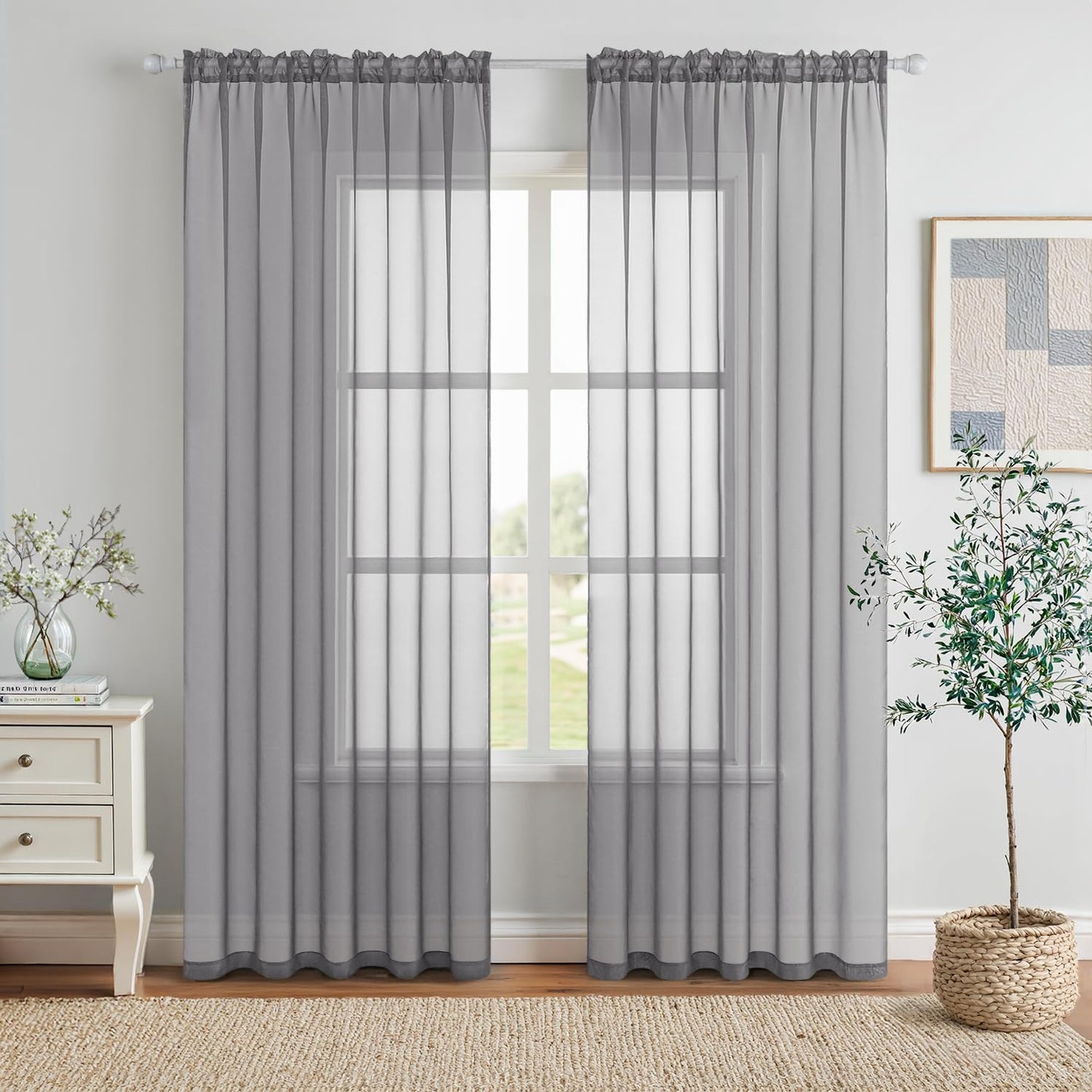 MIULEE 2 Panels White Sheer Curtains for Living Room 54 X 84 Inches | Window, Solid Color, Elegant Window Voile Panels, Bedroom, Living Room, Drapes, Treatment