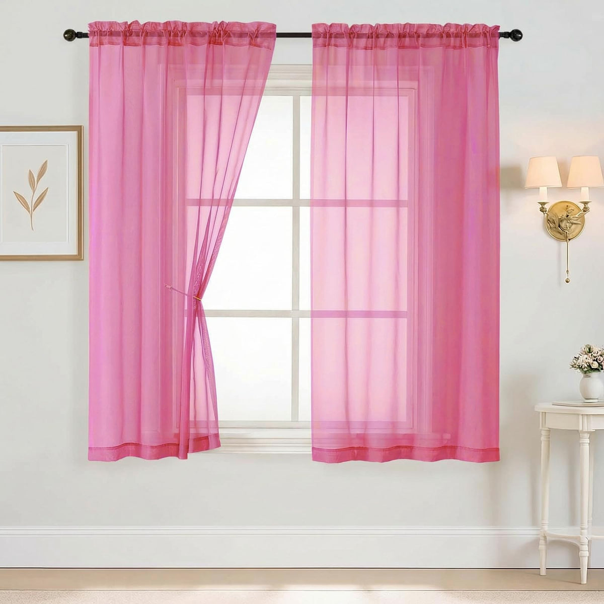 Purple Window Sheer Curtains 54 inch Length, Soft Airy Light Filtering Sheer Curtain 2 Panels Set, Dual Rod Pocket Gauze Purple Drapes for Living Room Bedroom, 2x42Wx54L Inches