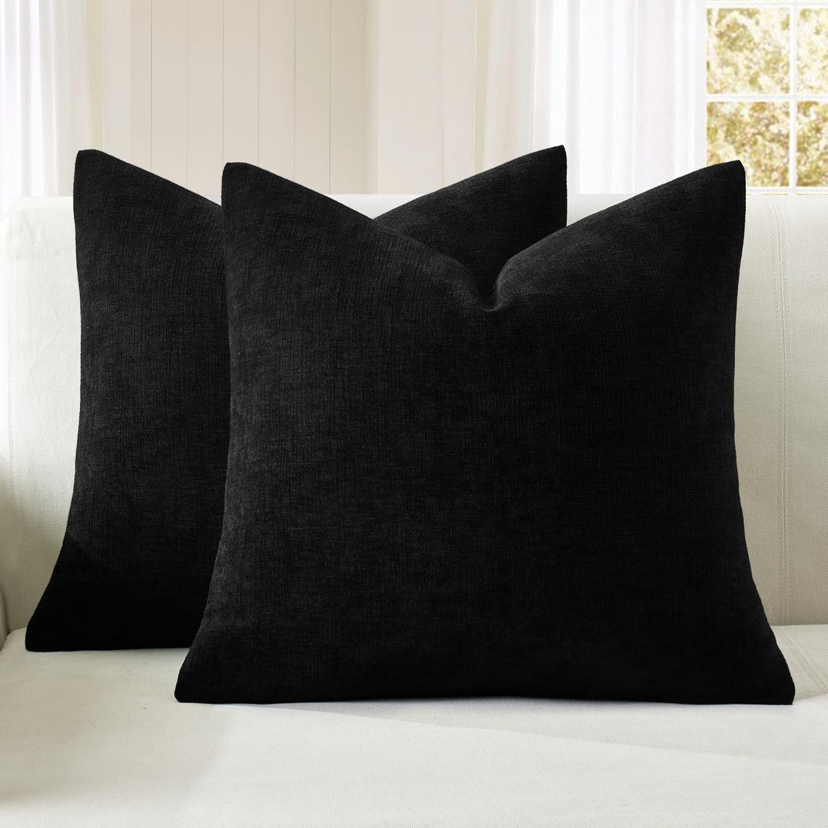 MIULEE Olive Green Chenille Couch Throw Pillow Covers, 18x18 | Set of 2, Soft Modern Farmhouse Style, Decorative Pillowcases for Sofa Living Room Bed, Home Decor