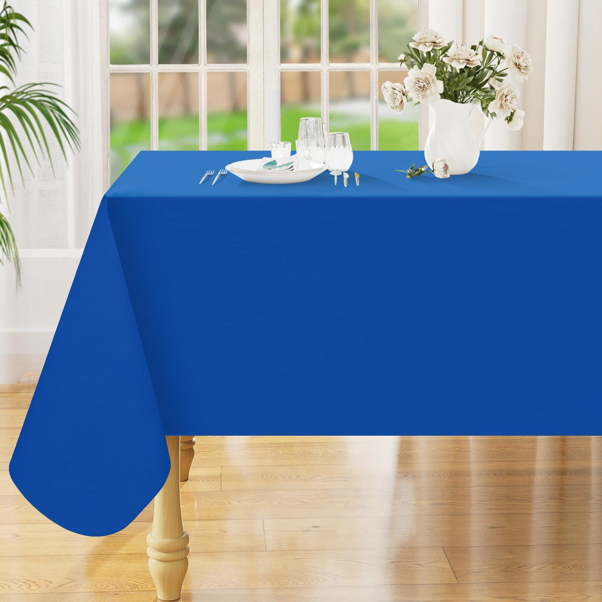 Smiry Rectangle Table Cloth 60x84 Inch, Waterproof Wipeable Vinyl Tablecloths Protector, Oil Spill Proof Plastic Table Cover for Dining, Picnic, Camping, Outdoor, Beige