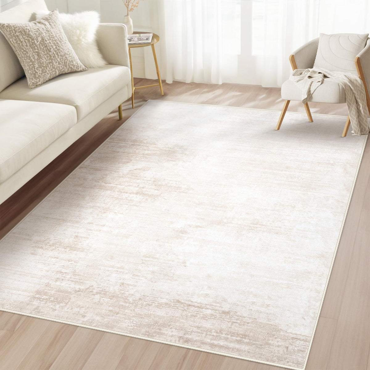 Area Rugs 6x9 Living Room: Washable Rug Modern Abstract Large Rug Soft Non Slip Neutral Rugs Stain Resistant Indoor Carpet for Bedroom Kitchen Dining Room Table Nursery Home Office Rugs(Beige,6'x9')