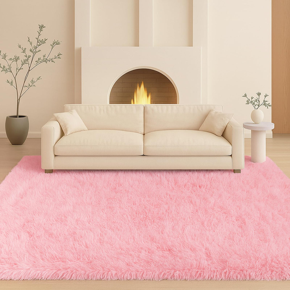 8x10 Cream Fluffy Shag Area Rug, Non-Slip Soft Carpet for Home | Soft Plush Rug With Durable Non-Slip Backing. Ideal for Living Room, Bedroom, Kids Room. Thick, Cozy, Modern Design.