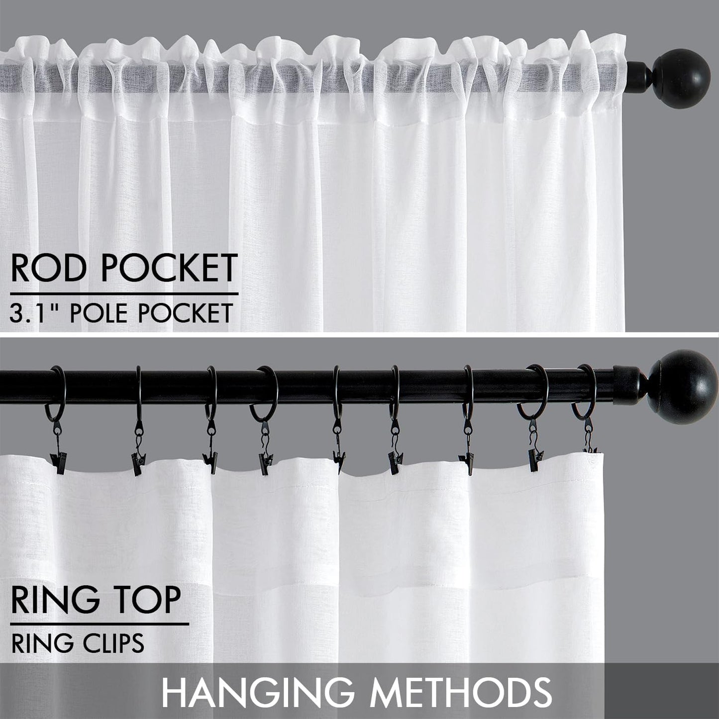 MIULEE Semi White Linen Textured Sheer Curtains 42W×84L Rod Pocket 2 Panels | Semi Transparent, Farmhouse, Window Net Panels with Rod Pocket for Bedroom Living Room